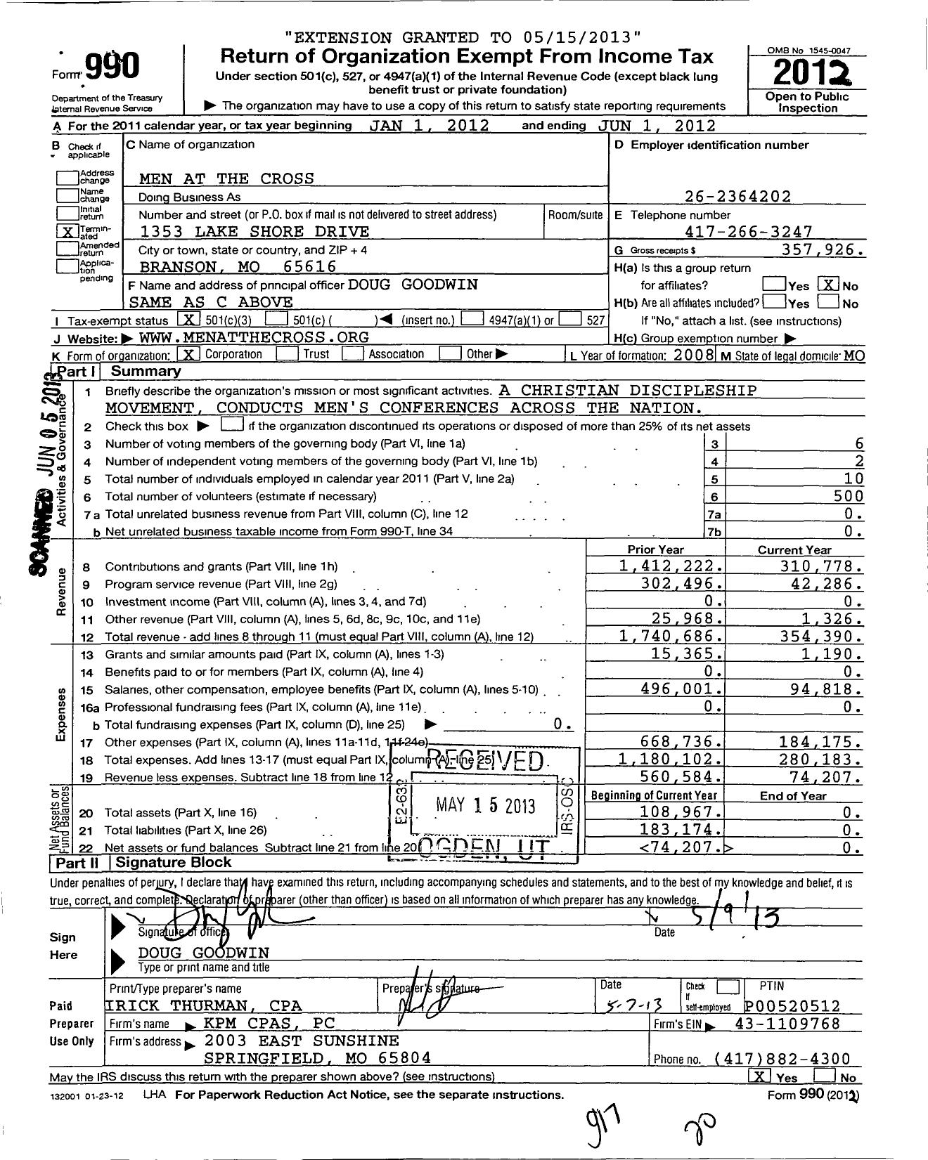 Image of first page of 2011 Form 990 for Men at the Cross