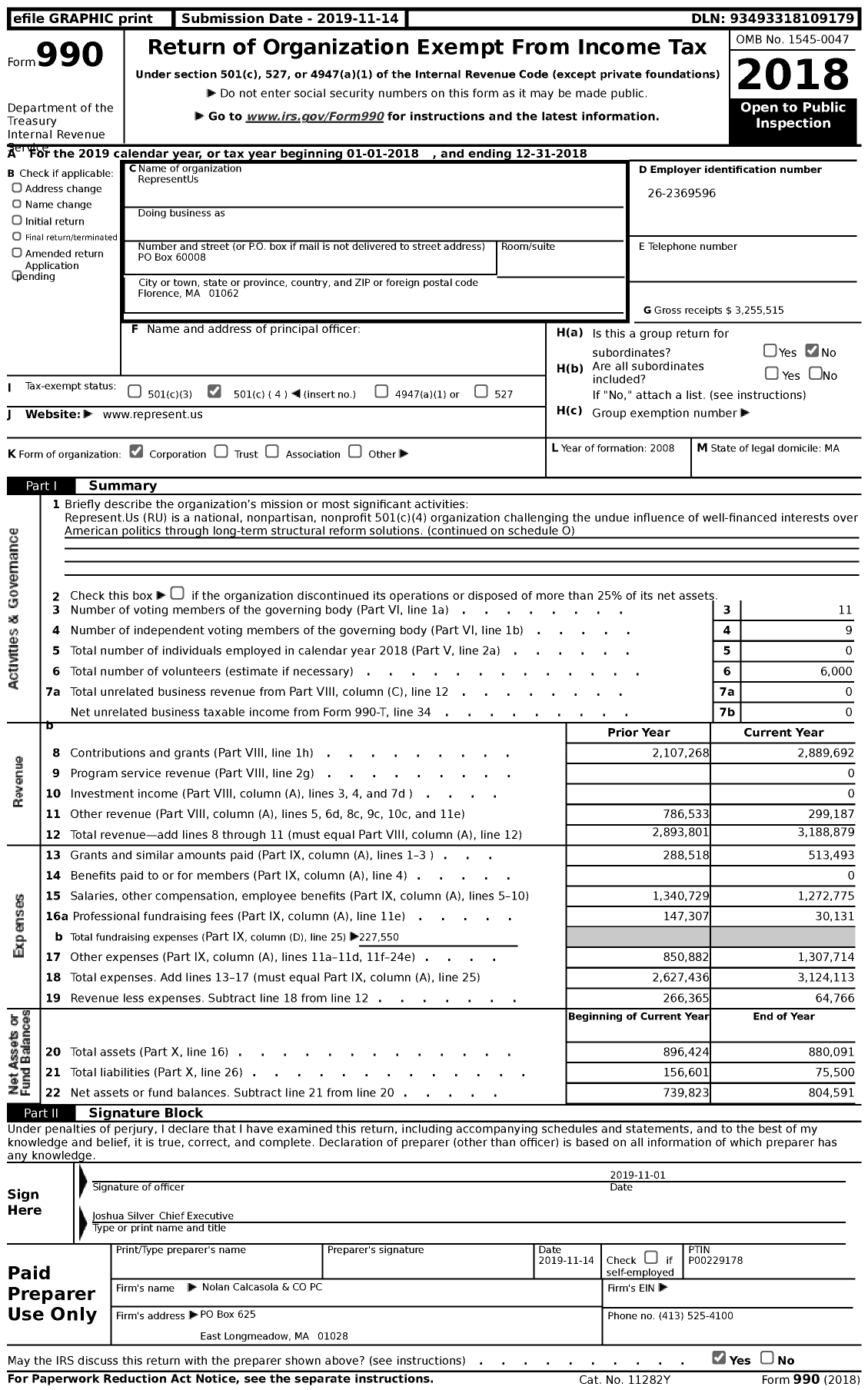 Image of first page of 2018 Form 990 for RepresentUs