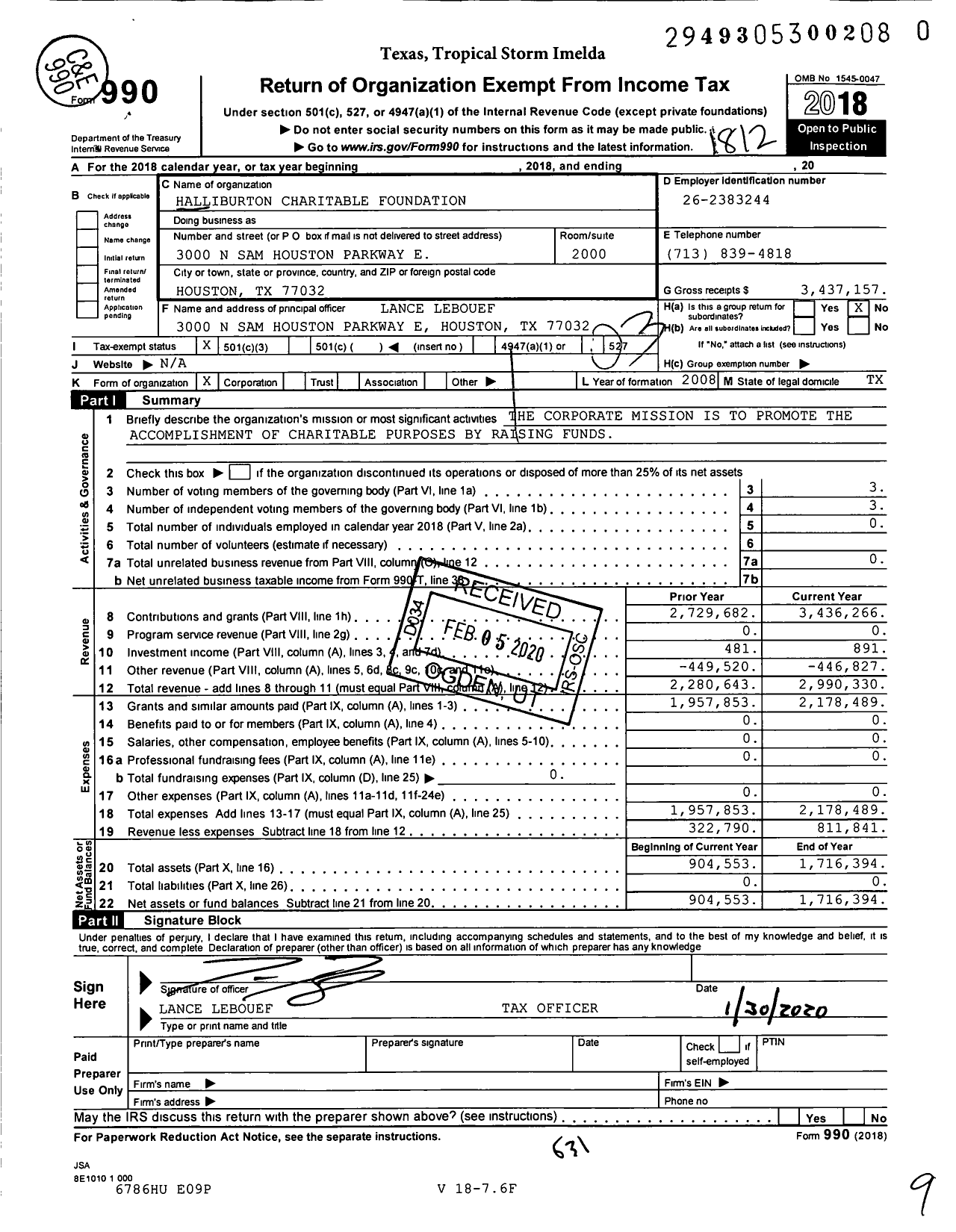 Image of first page of 2018 Form 990 for Halliburton Charitable Foundation