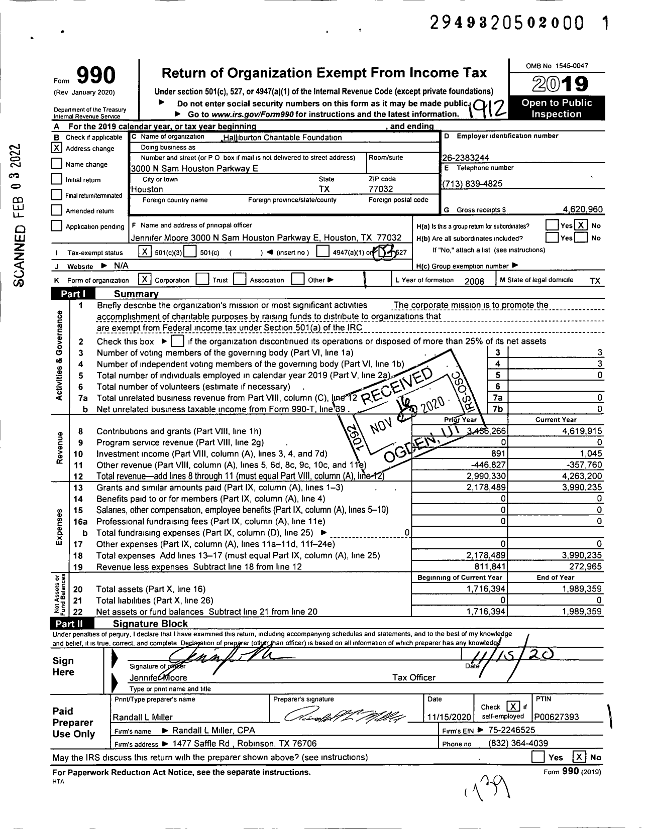 Image of first page of 2019 Form 990 for Halliburton Charitable Foundation