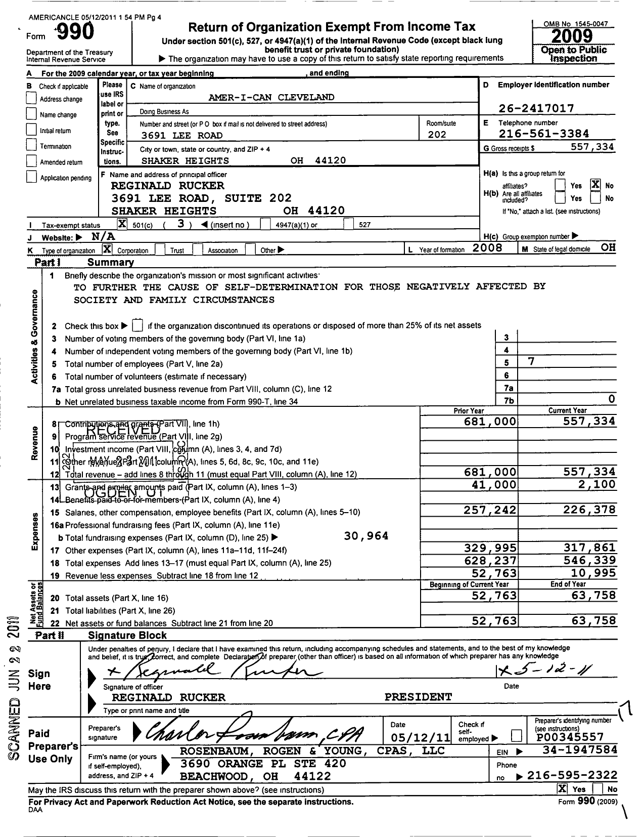 Image of first page of 2009 Form 990 for American Cleveland