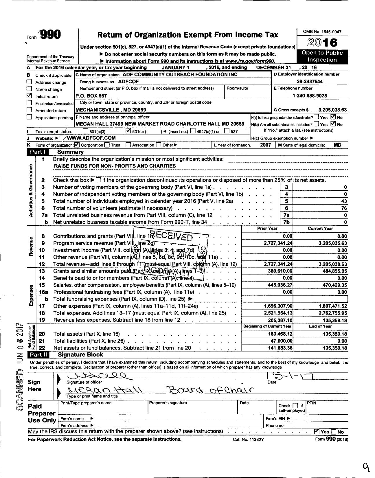 Image of first page of 2016 Form 990O for Ade Community Outreach Foundation