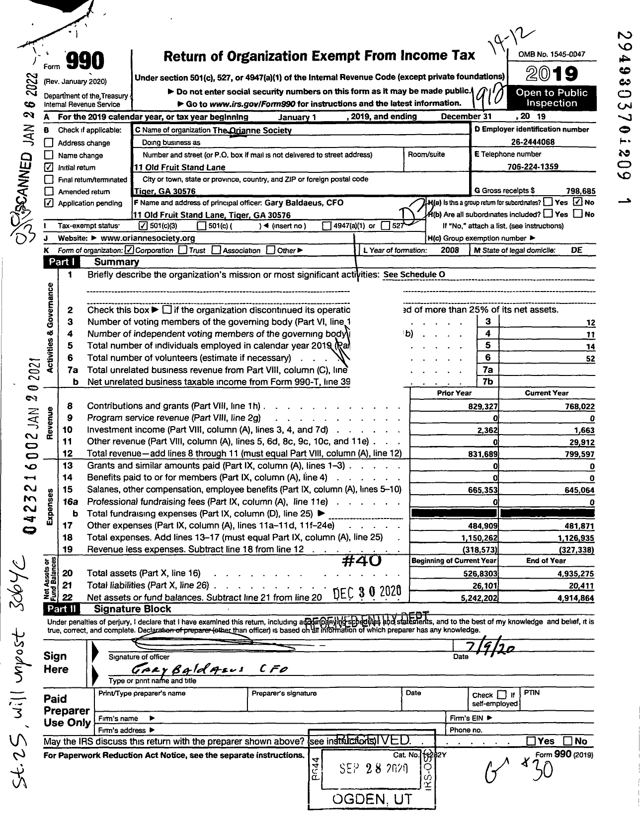 Image of first page of 2019 Form 990 for The Orianne Society