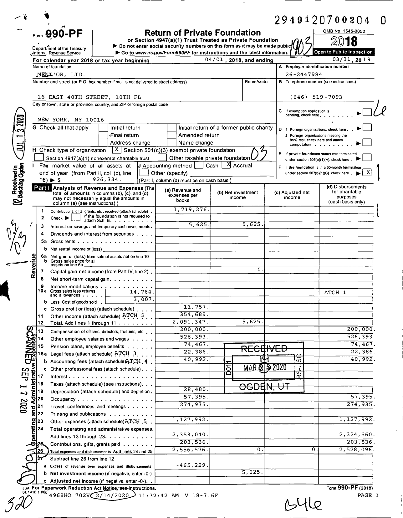 Image of first page of 2018 Form 990PR for Ment