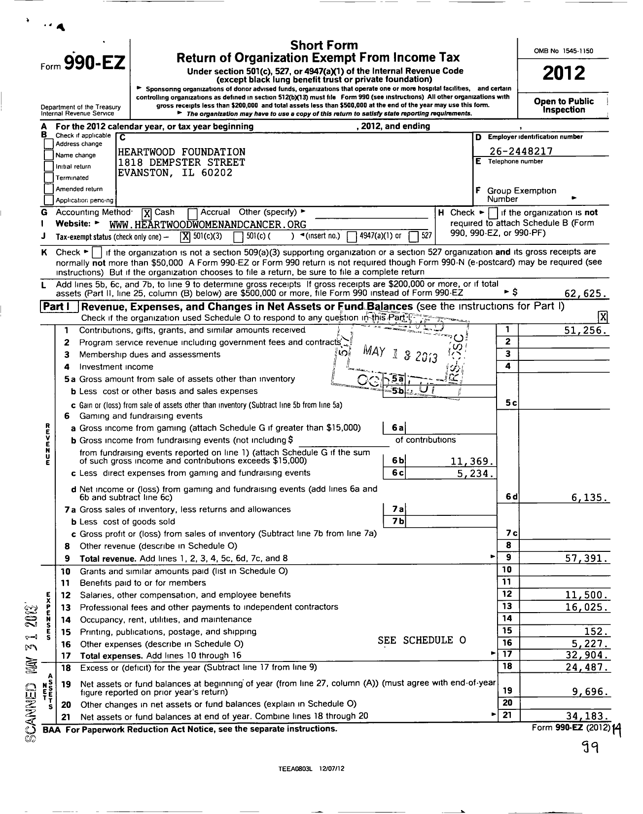 Image of first page of 2012 Form 990EZ for Heartwood Foundation