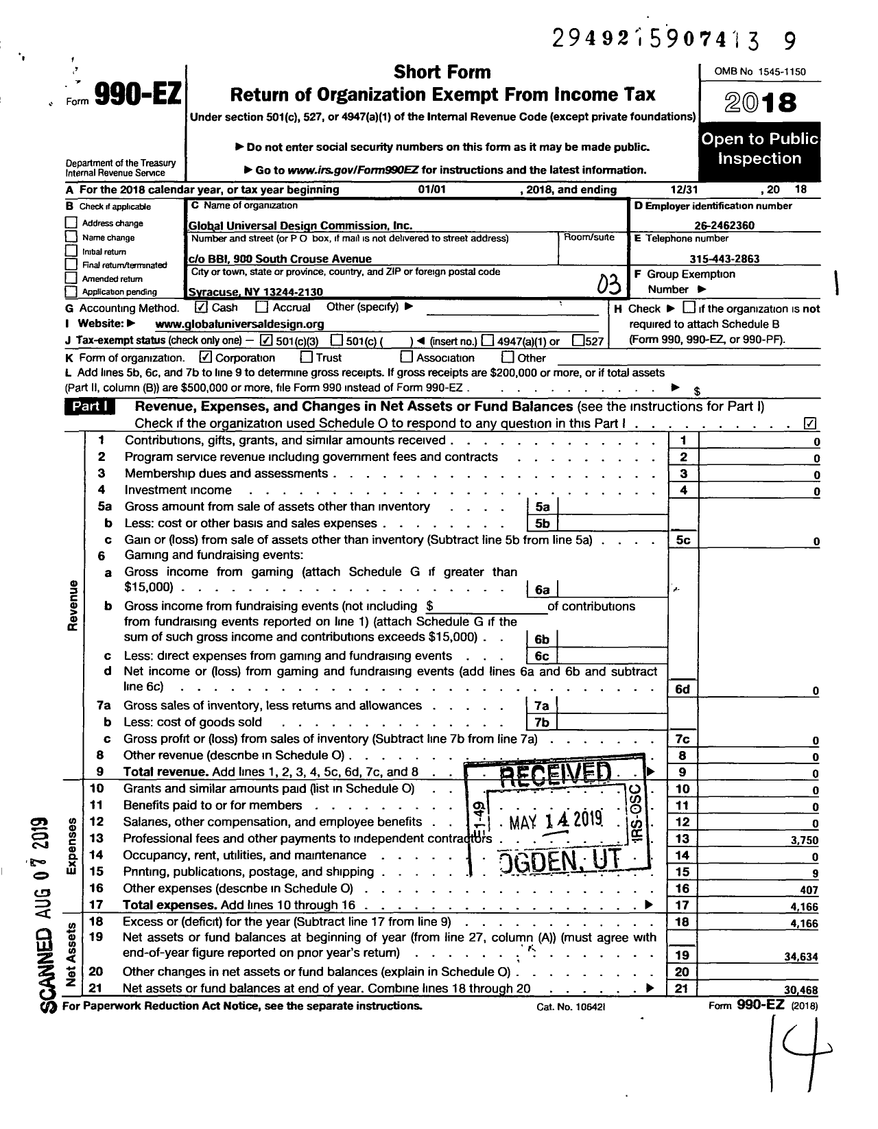 Image of first page of 2018 Form 990EZ for Global Universal Design Commission