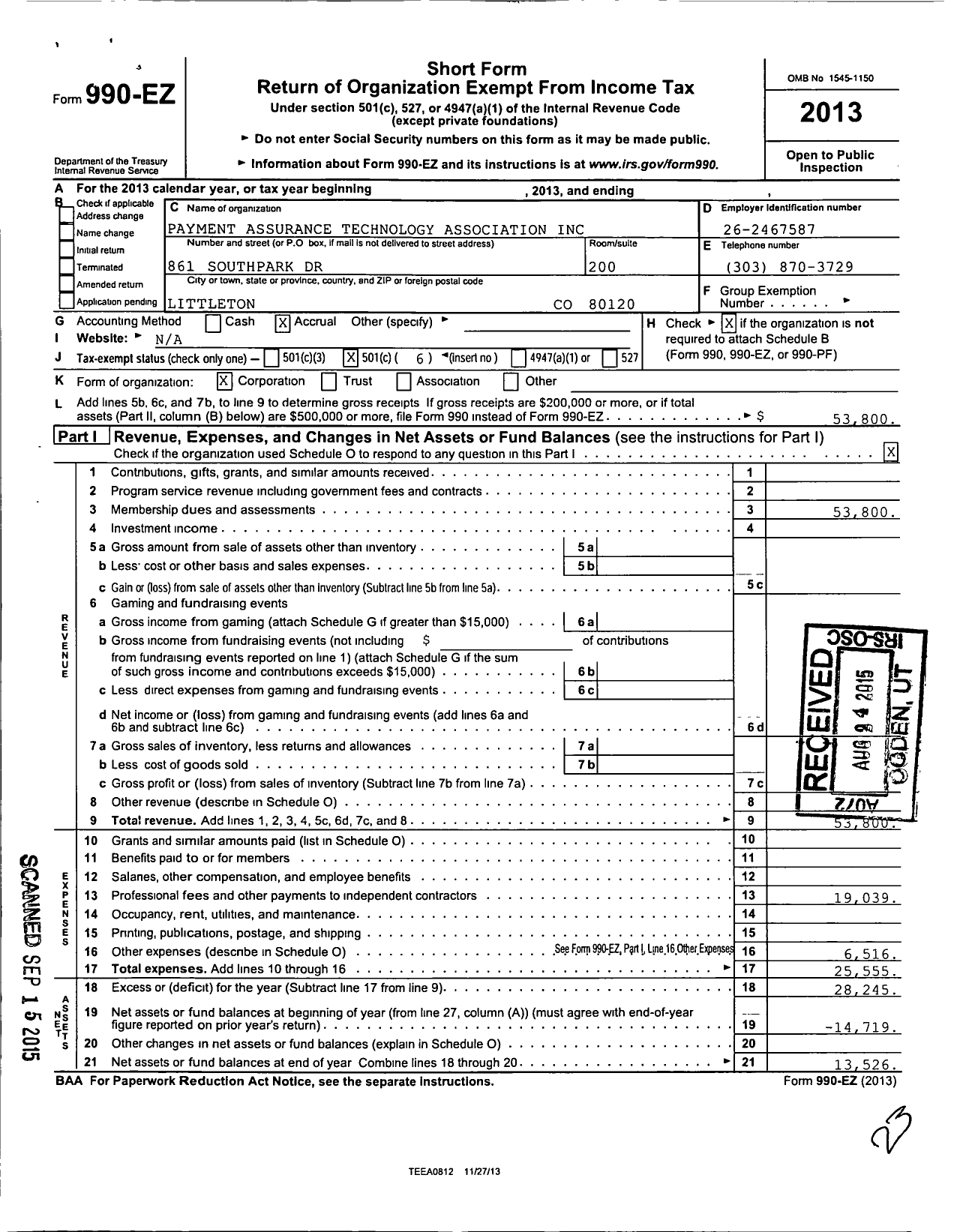 Image of first page of 2013 Form 990EO for Telematics Solutions Providers Association