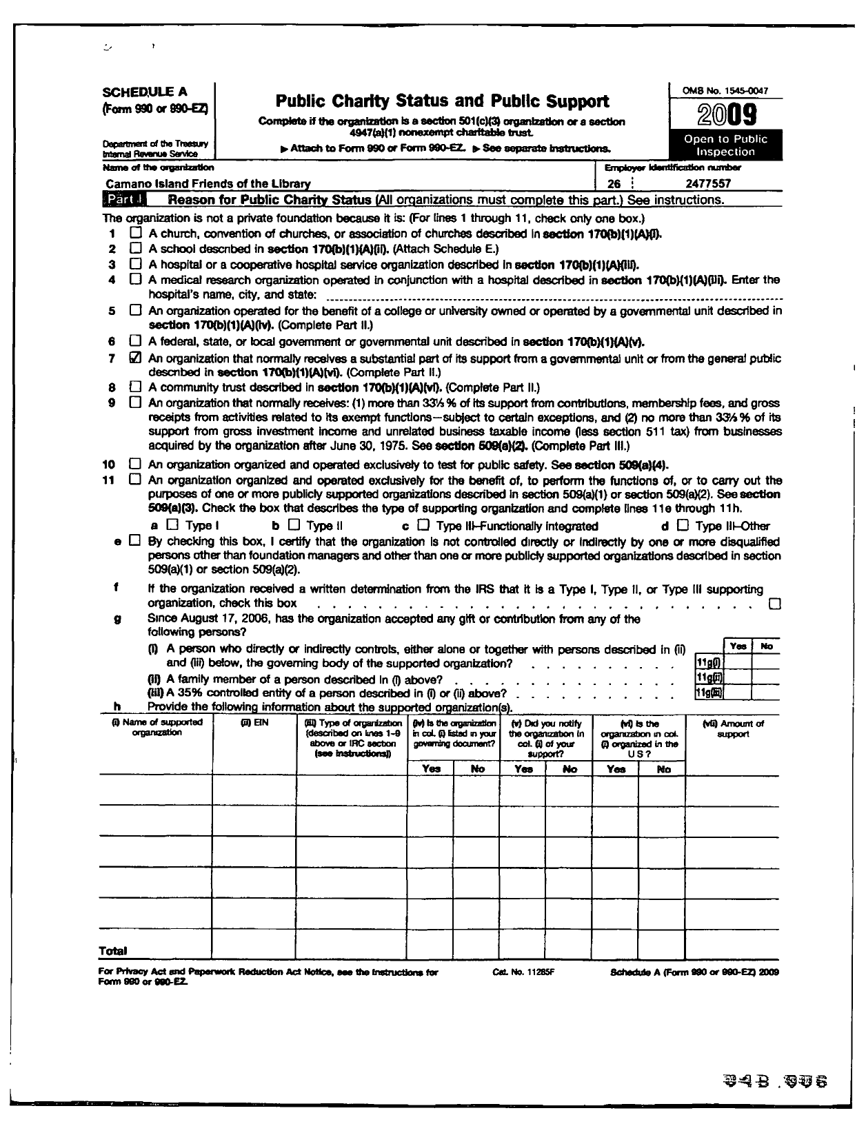 Image of first page of 2009 Form 990ER for Camano Island Friends of the Library