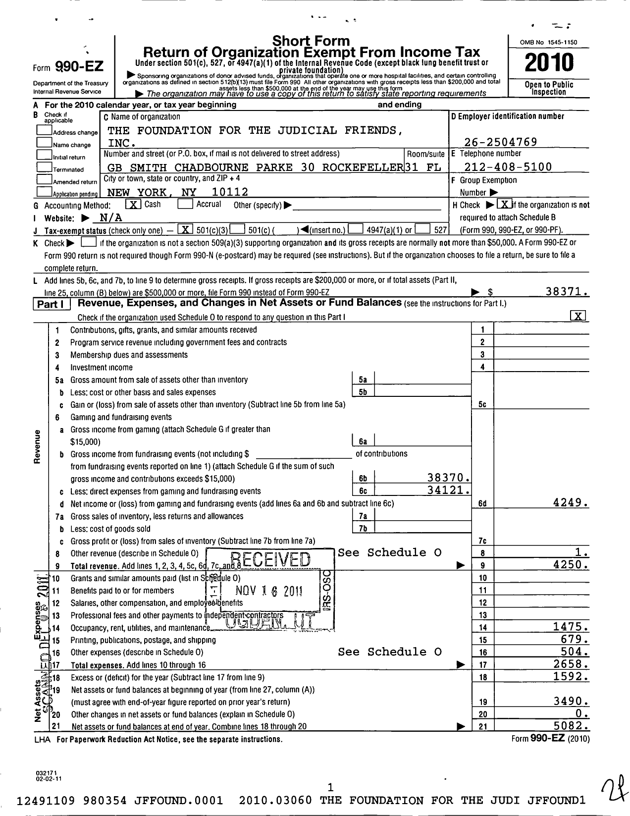 Image of first page of 2010 Form 990EZ for The Foundation for the Judicial Friends