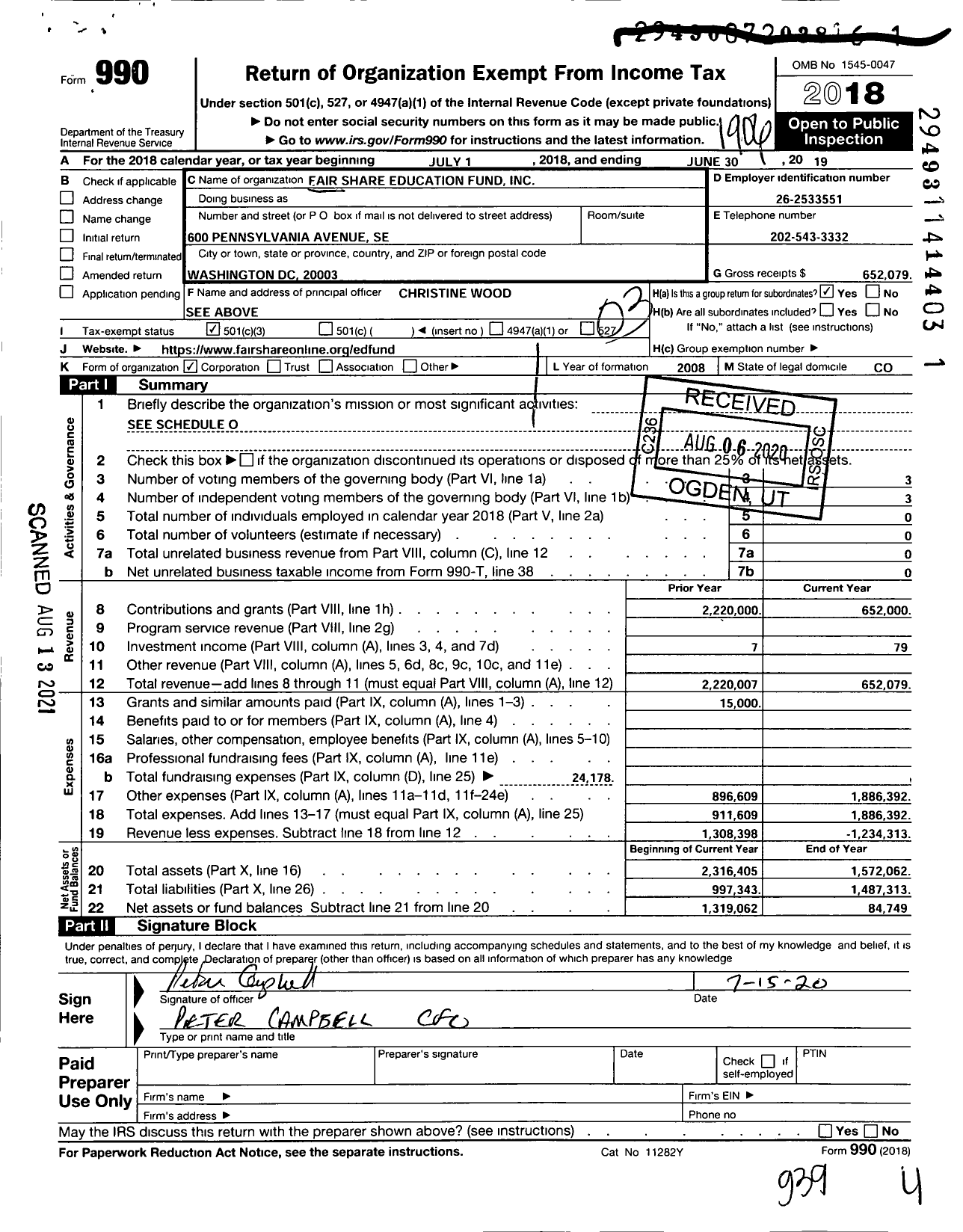 Image of first page of 2018 Form 990 for Fair Share Education Fund