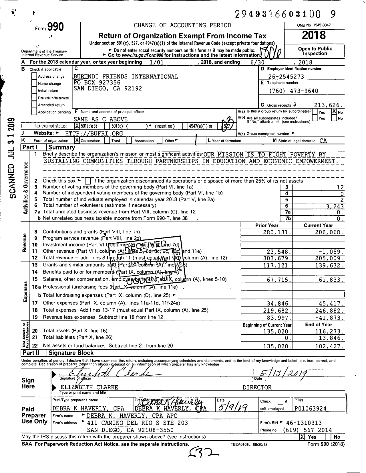 Image of first page of 2017 Form 990 for Burundi Friends International