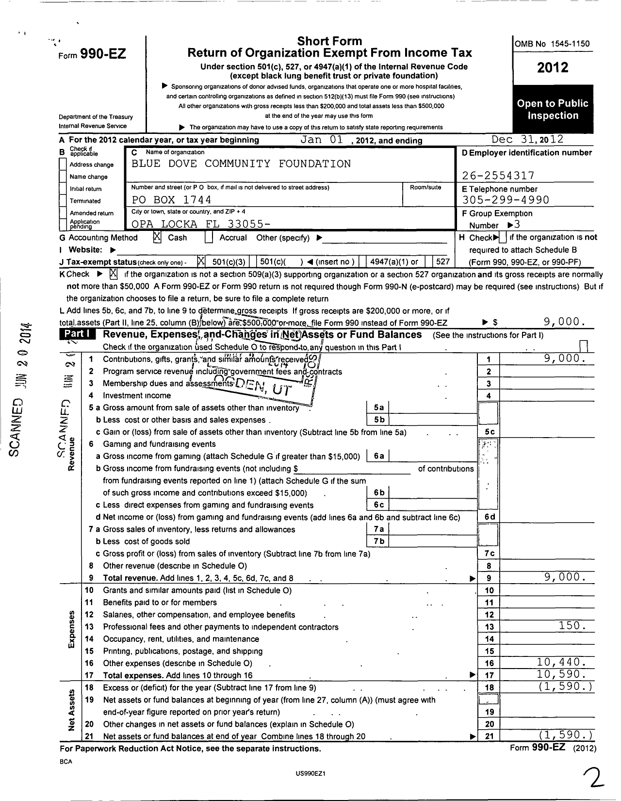 Image of first page of 2012 Form 990EZ for Blue Dove Community Foundation