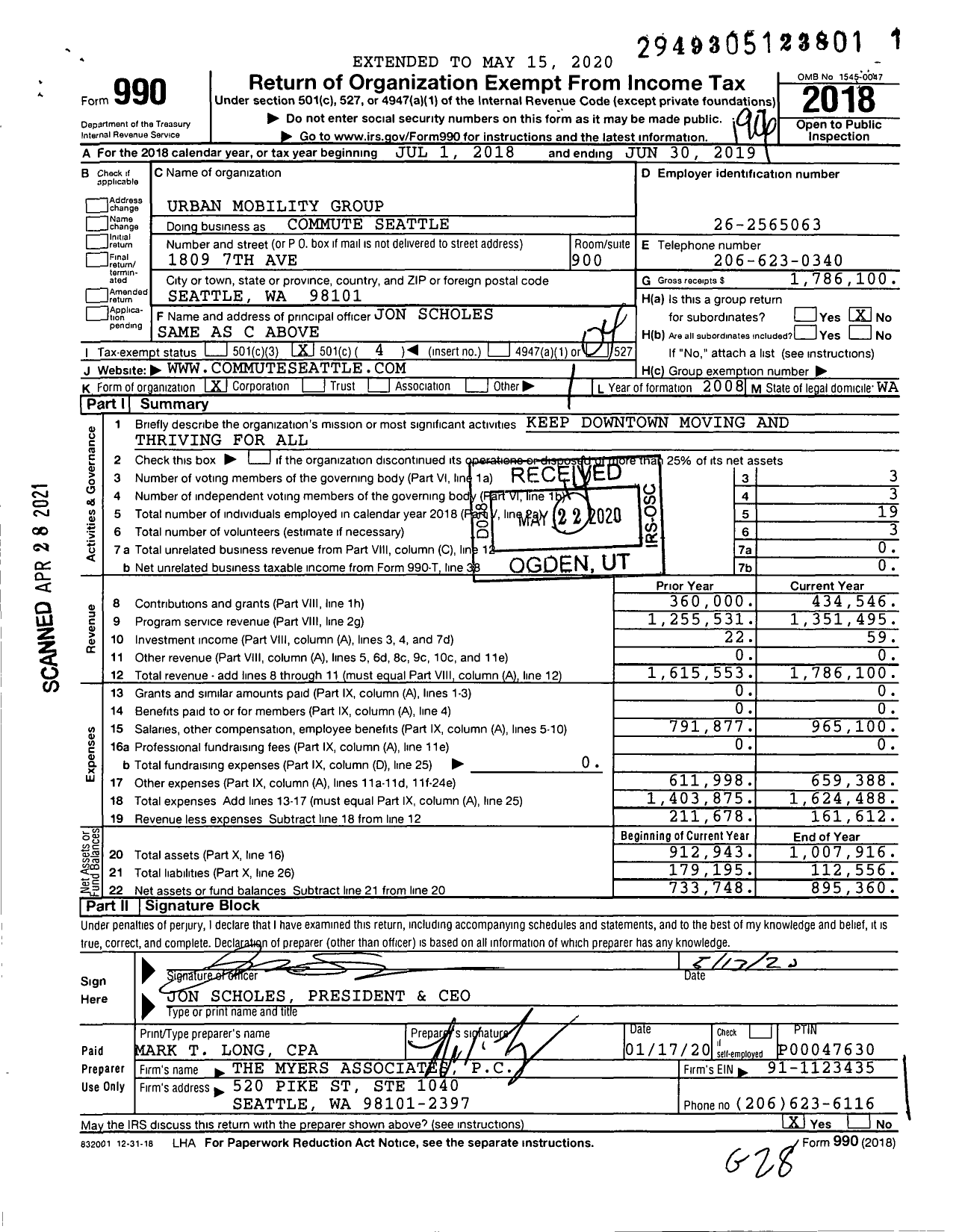 Image of first page of 2018 Form 990O for Commute Seattle