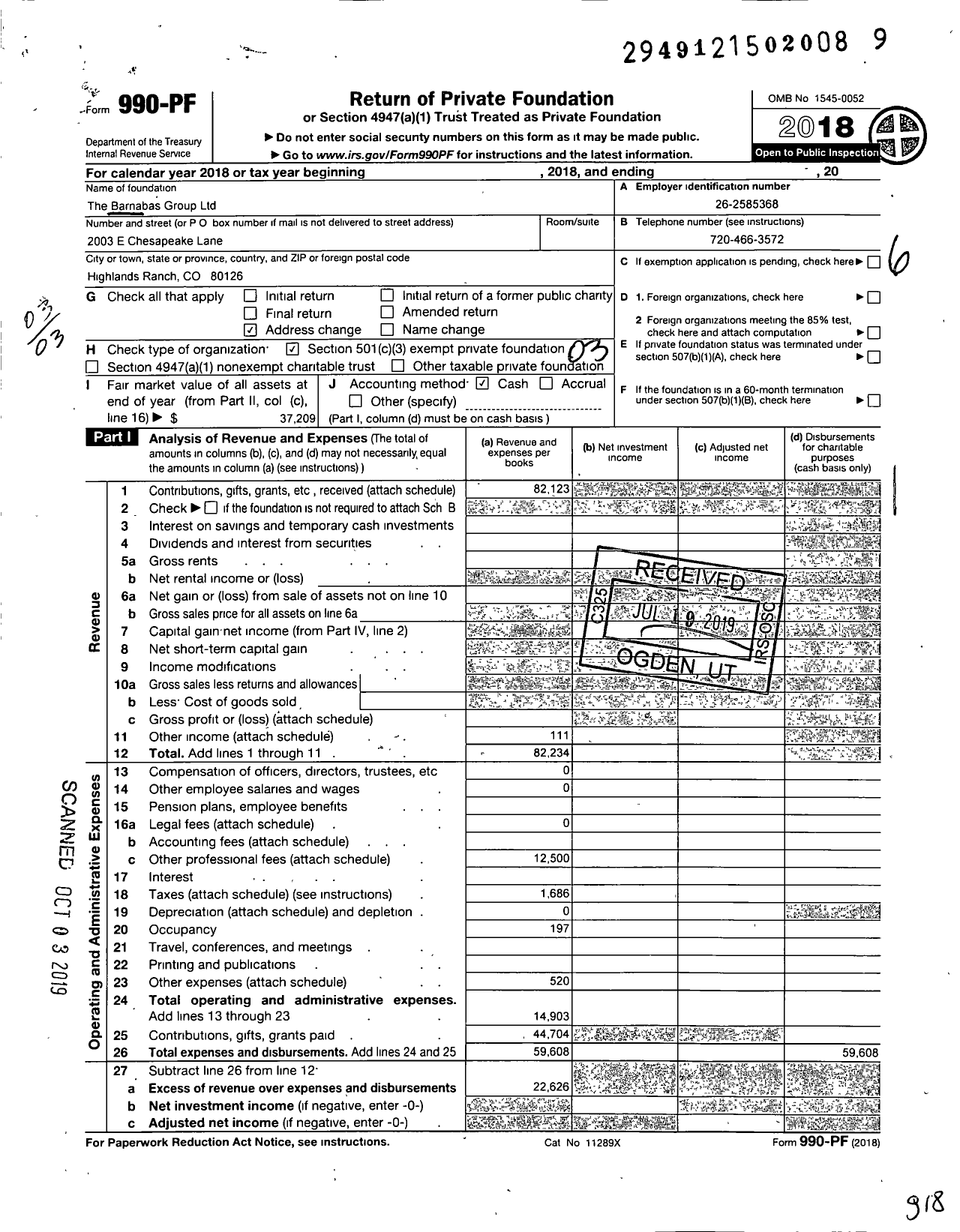 Image of first page of 2018 Form 990PF for The Barnabas Group