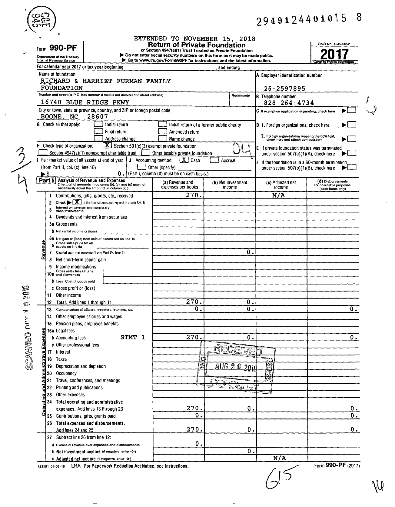 Image of first page of 2017 Form 990PF for Richard and Harriet Furman Family Foundation