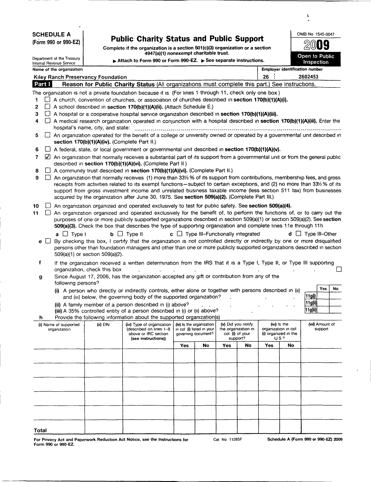 Image of first page of 2009 Form 990R for Kiley Ranch Preservancy Foundation