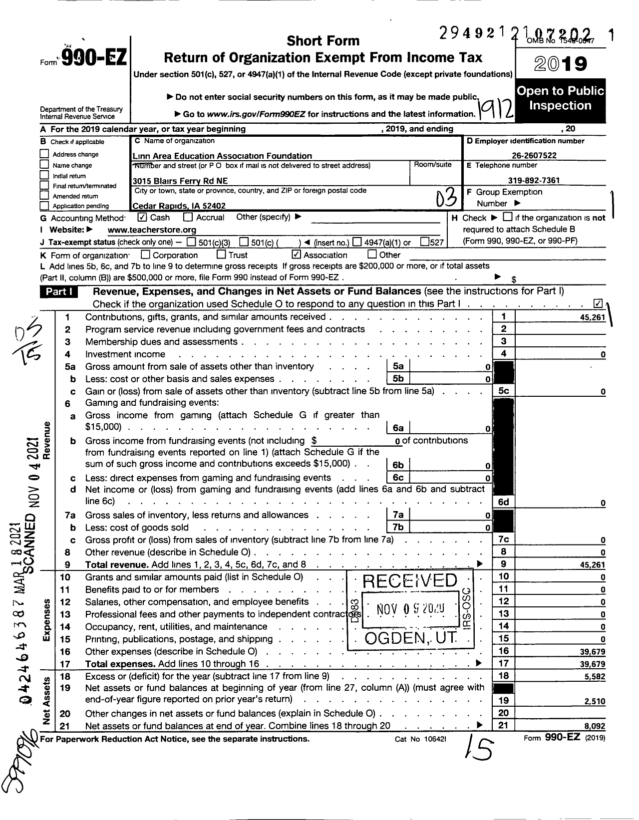 Image of first page of 2019 Form 990EZ for Linn Area Education Associations Community Foundation