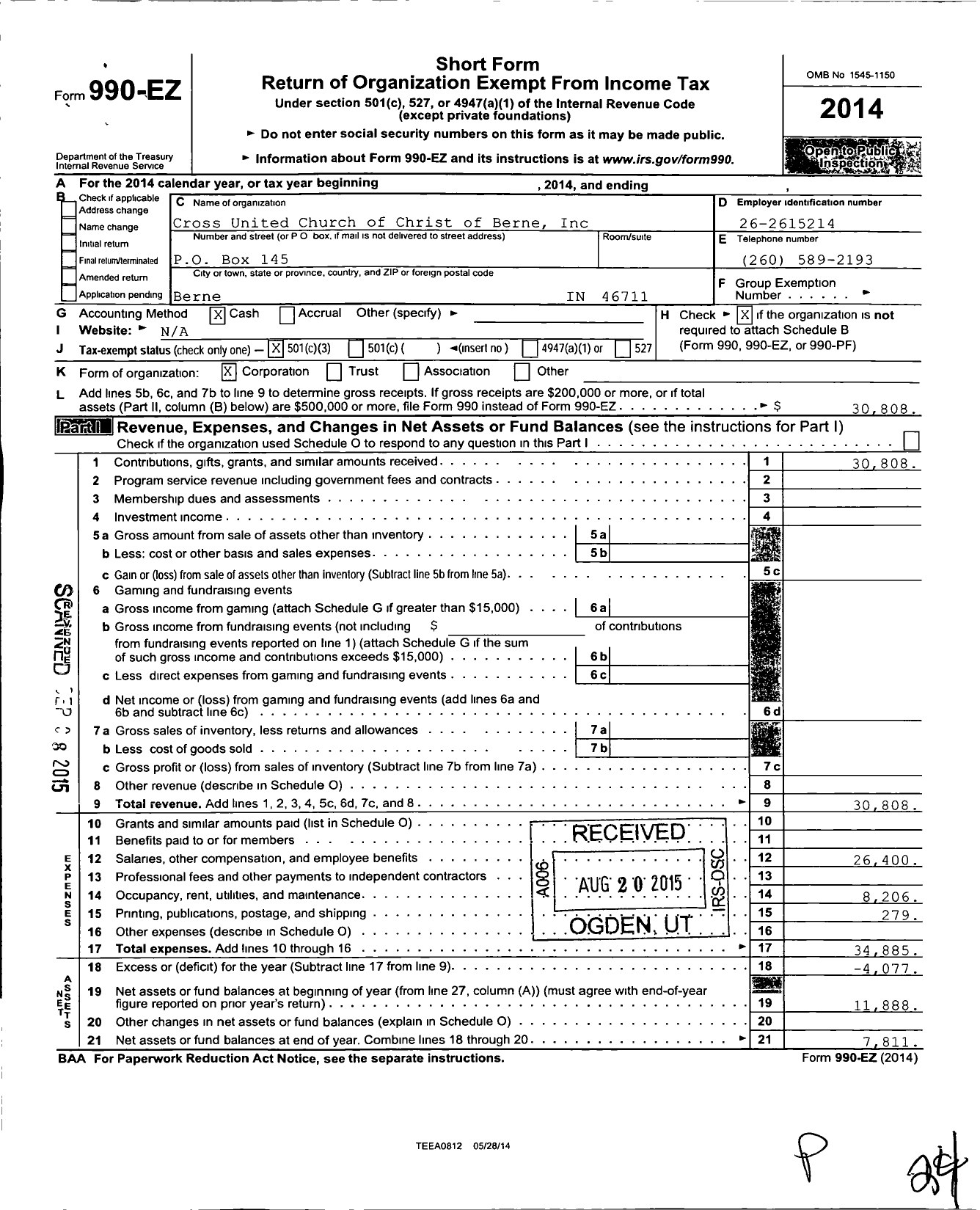 Image of first page of 2014 Form 990EZ for Cross United Church of Christ of Berne