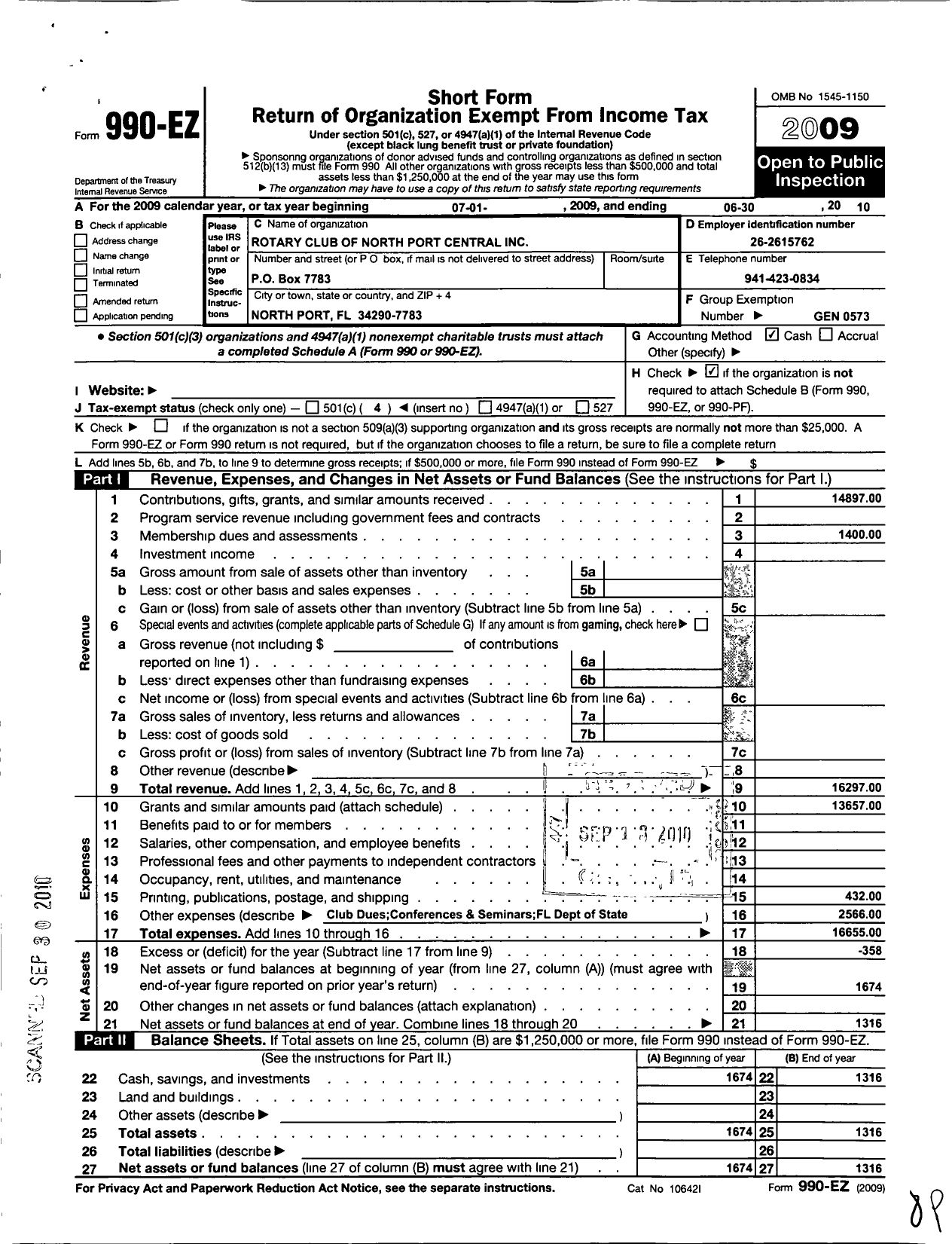 Image of first page of 2009 Form 990EO for Rotary International