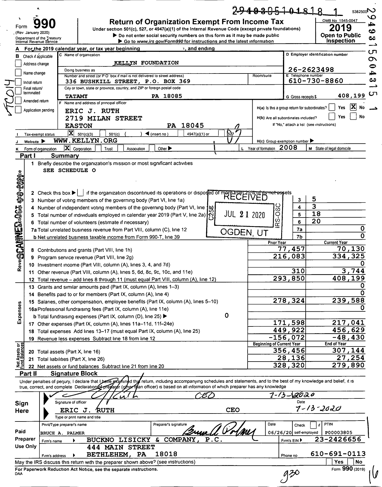 Image of first page of 2019 Form 990 for Kellyn Foundation