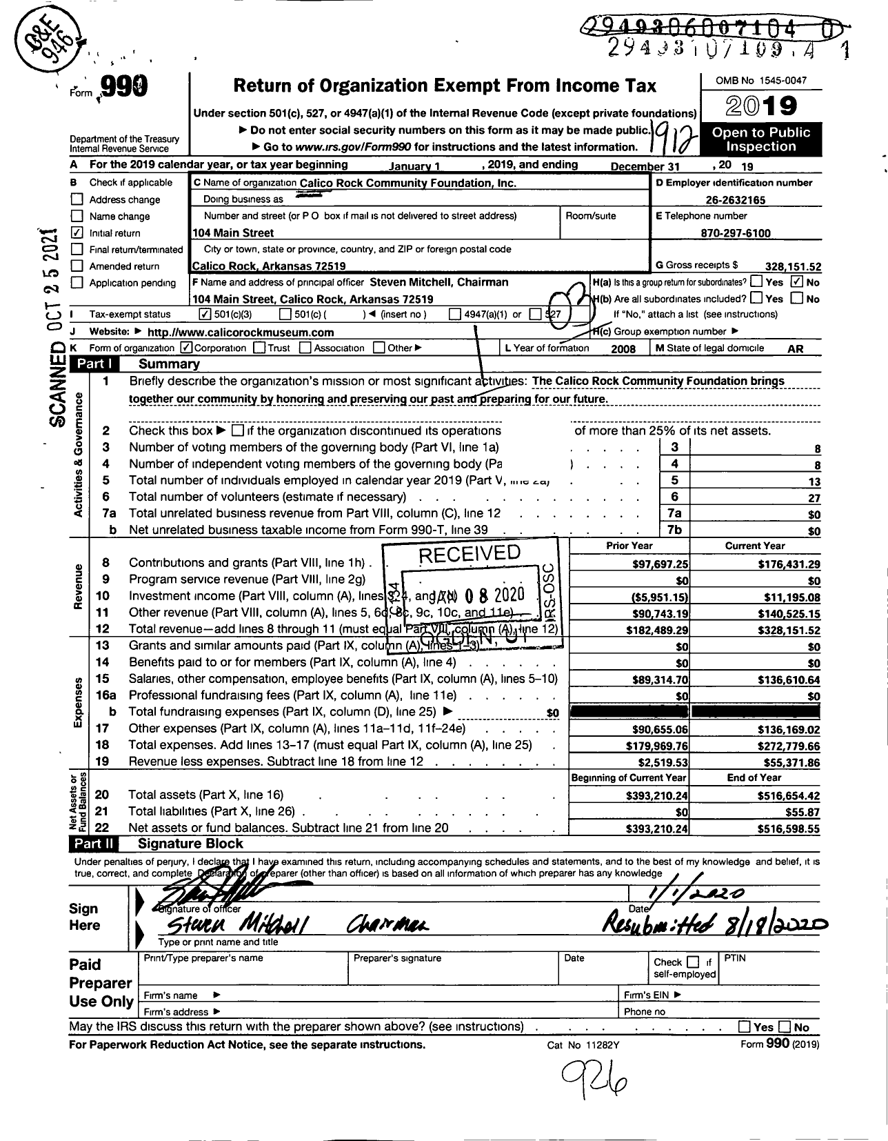 Image of first page of 2019 Form 990 for Calico Rock Community Foundation