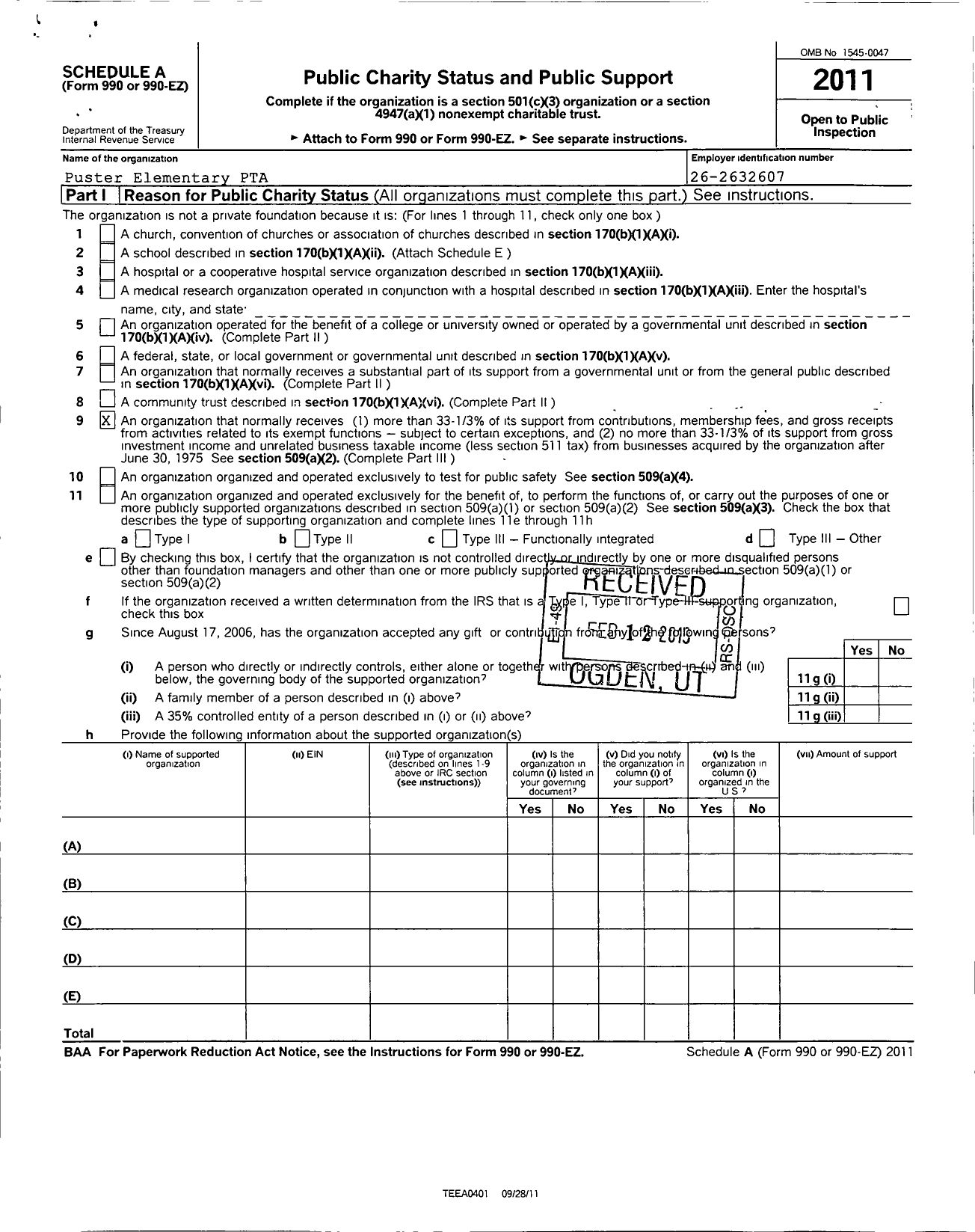 Image of first page of 2011 Form 990ER for Texas PTA - 11924 Robert L Puster Elem SCH PTA