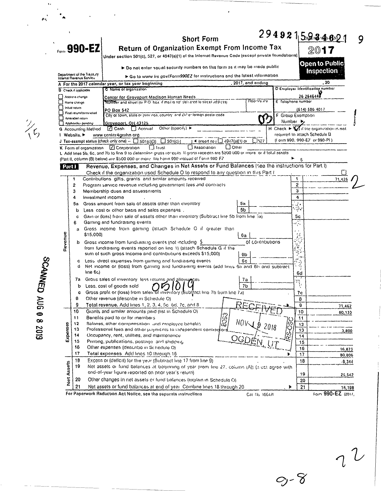 Image of first page of 2017 Form 990EZ for Center for Groveport Madison