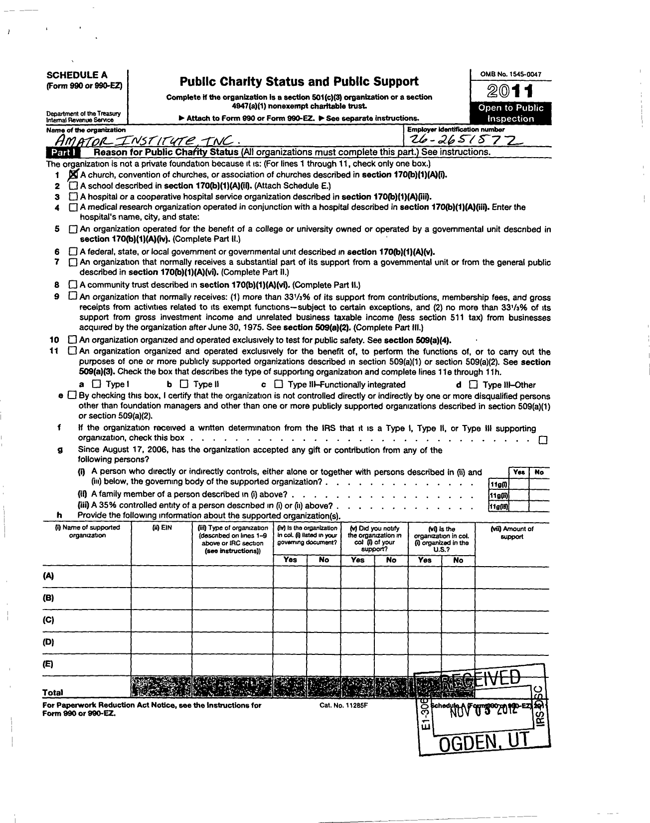 Image of first page of 2010 Form 990ER for The Amator Institute the Mens Academy