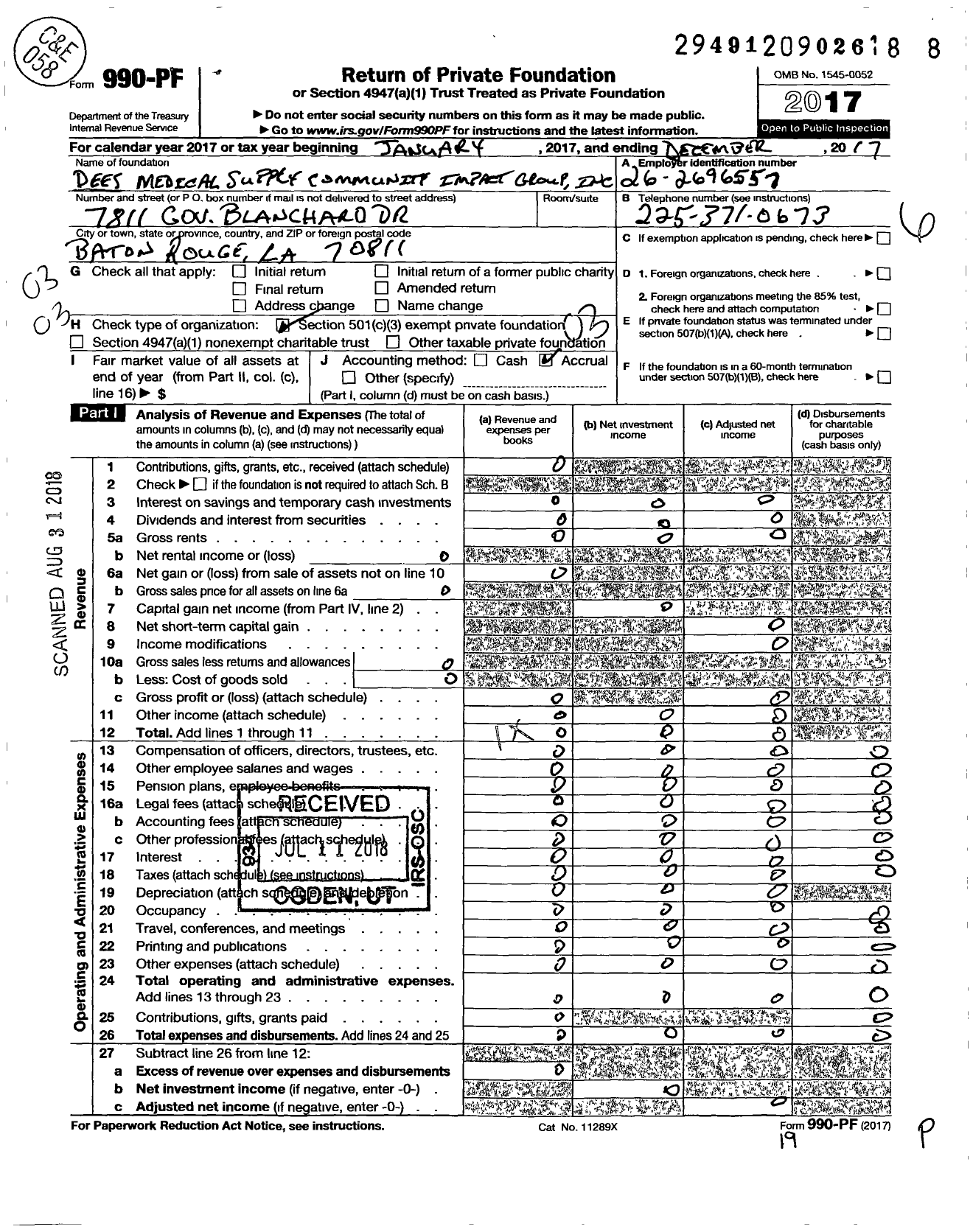 Image of first page of 2017 Form 990PF for Dees Medical Supply Community Impact Group