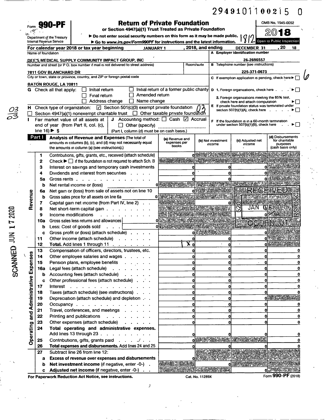 Image of first page of 2018 Form 990PR for Dees Medical Supply Community Impact Group