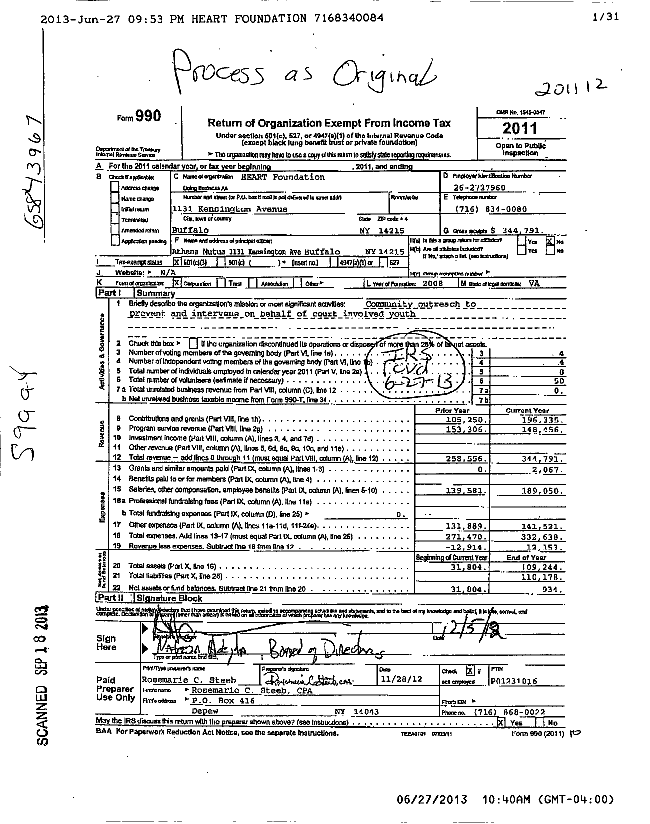 Image of first page of 2011 Form 990 for HEART Foundation