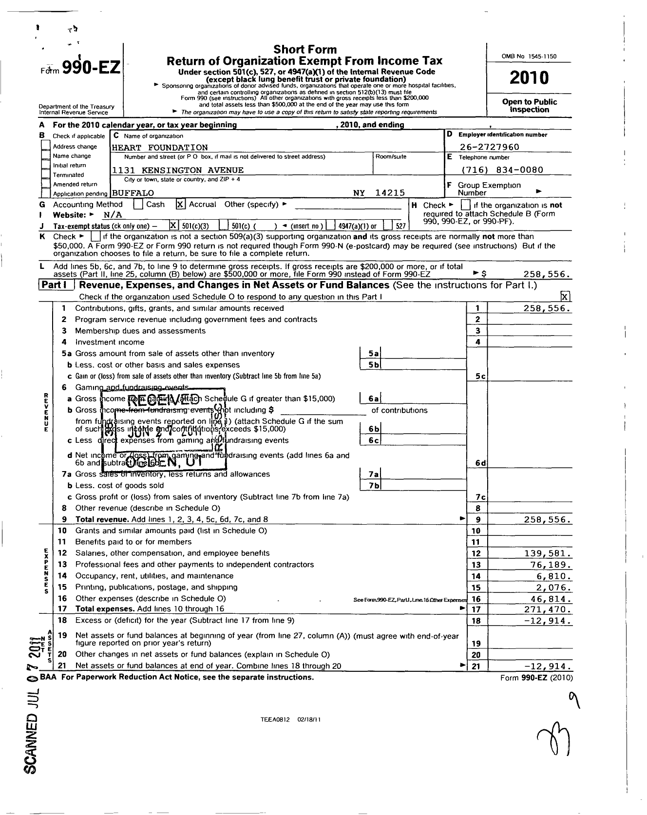 Image of first page of 2010 Form 990EZ for HEART Foundation