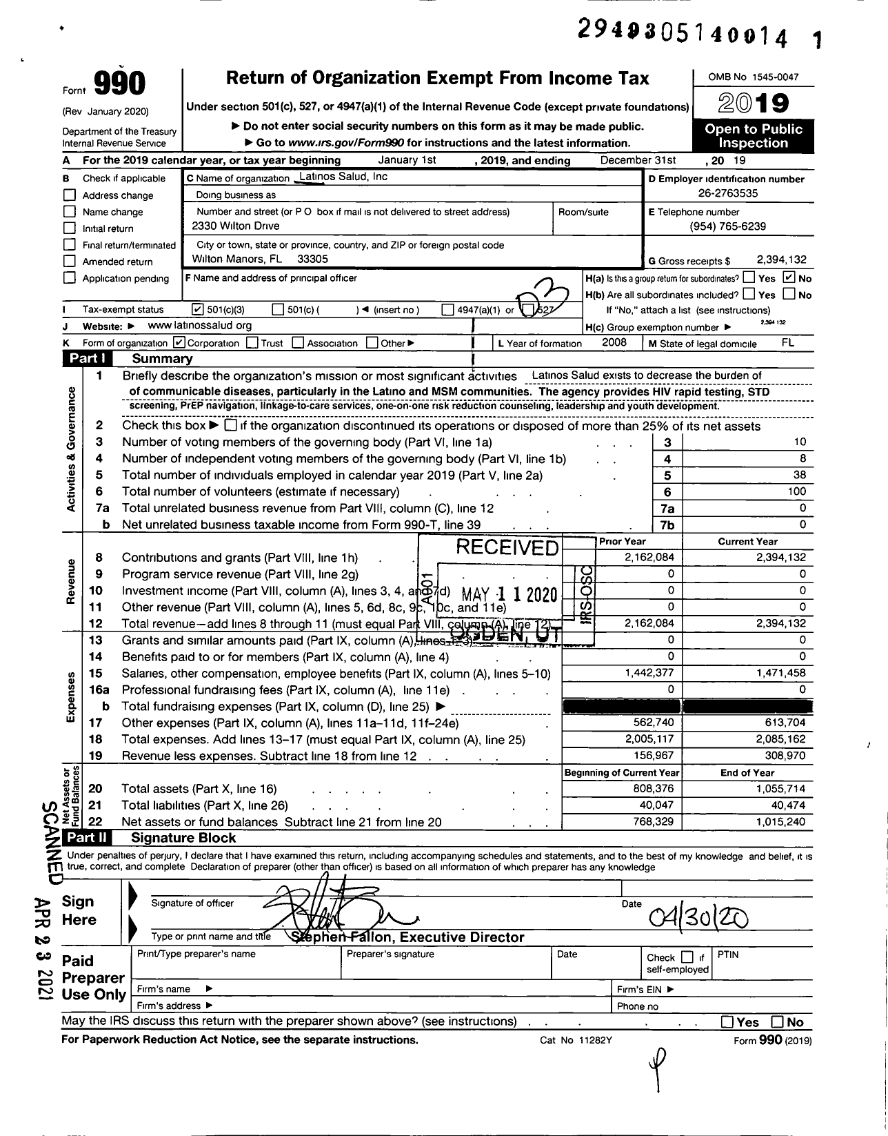 Image of first page of 2019 Form 990 for Latinos Salud