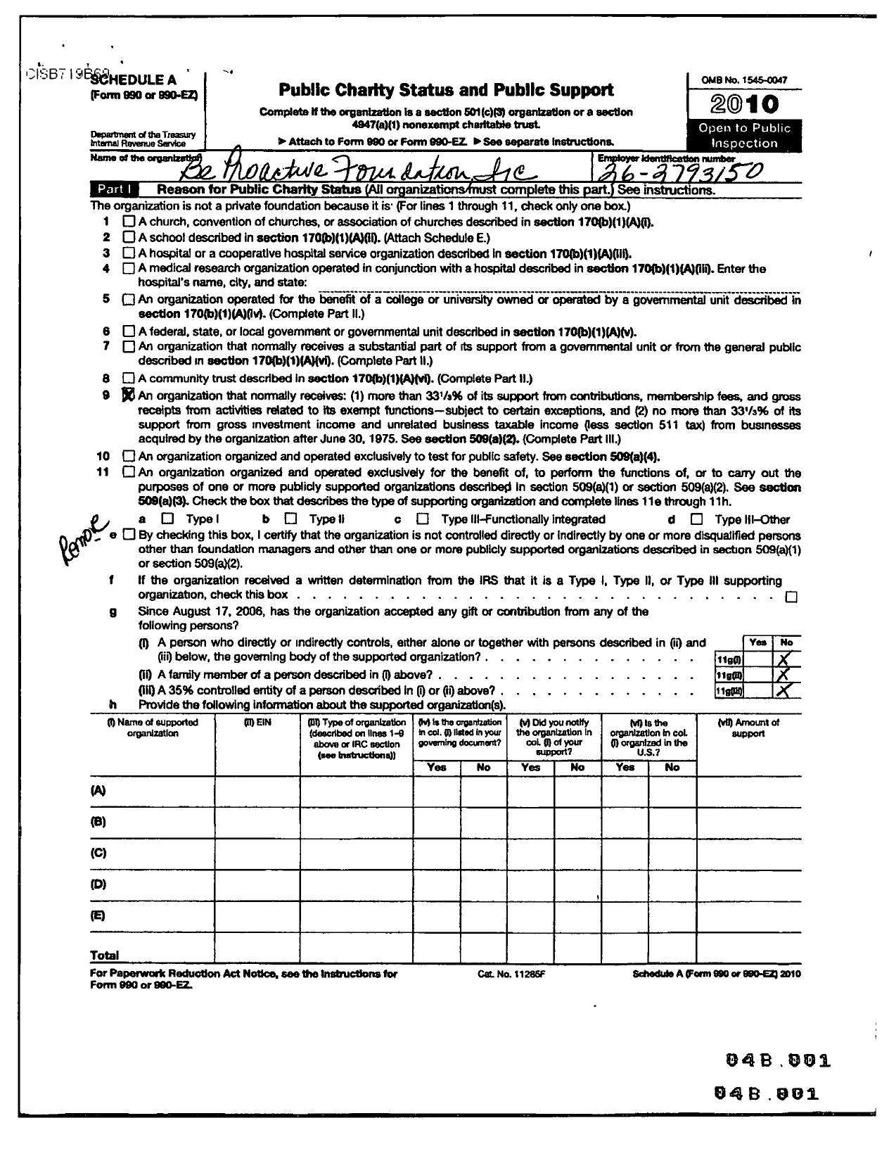 Image of first page of 2010 Form 990R for Be Proactive Foundation