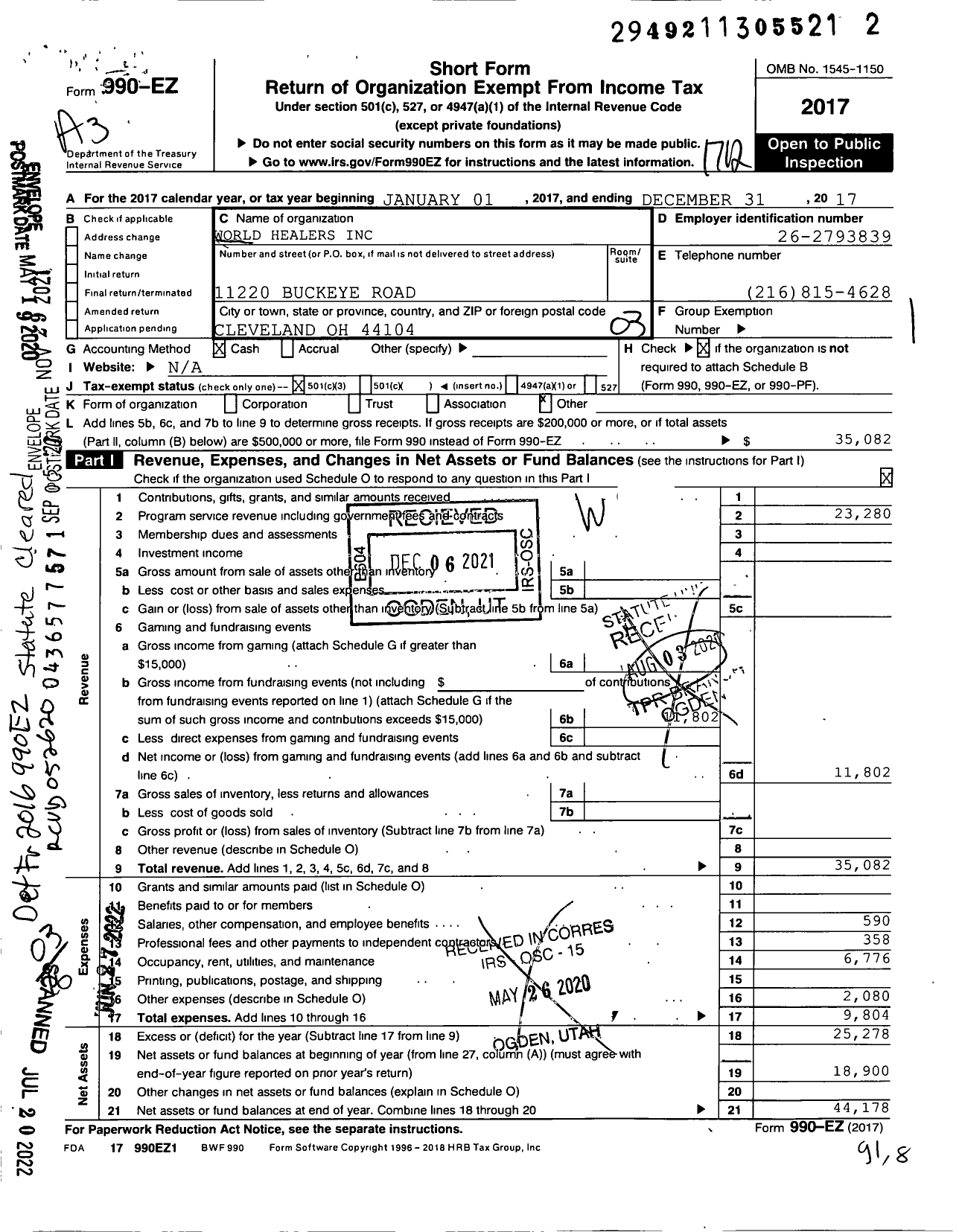 Image of first page of 2017 Form 990EZ for World Healers