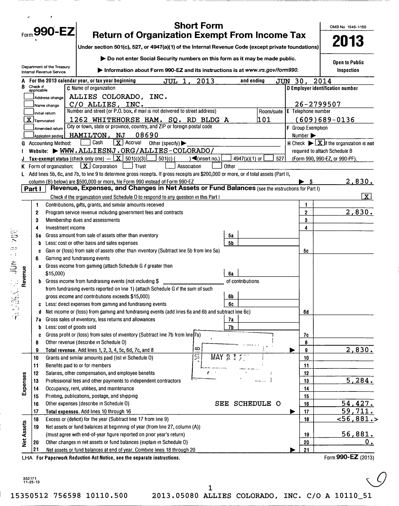 Image of first page of 2013 Form 990EZ for Allies Colorado