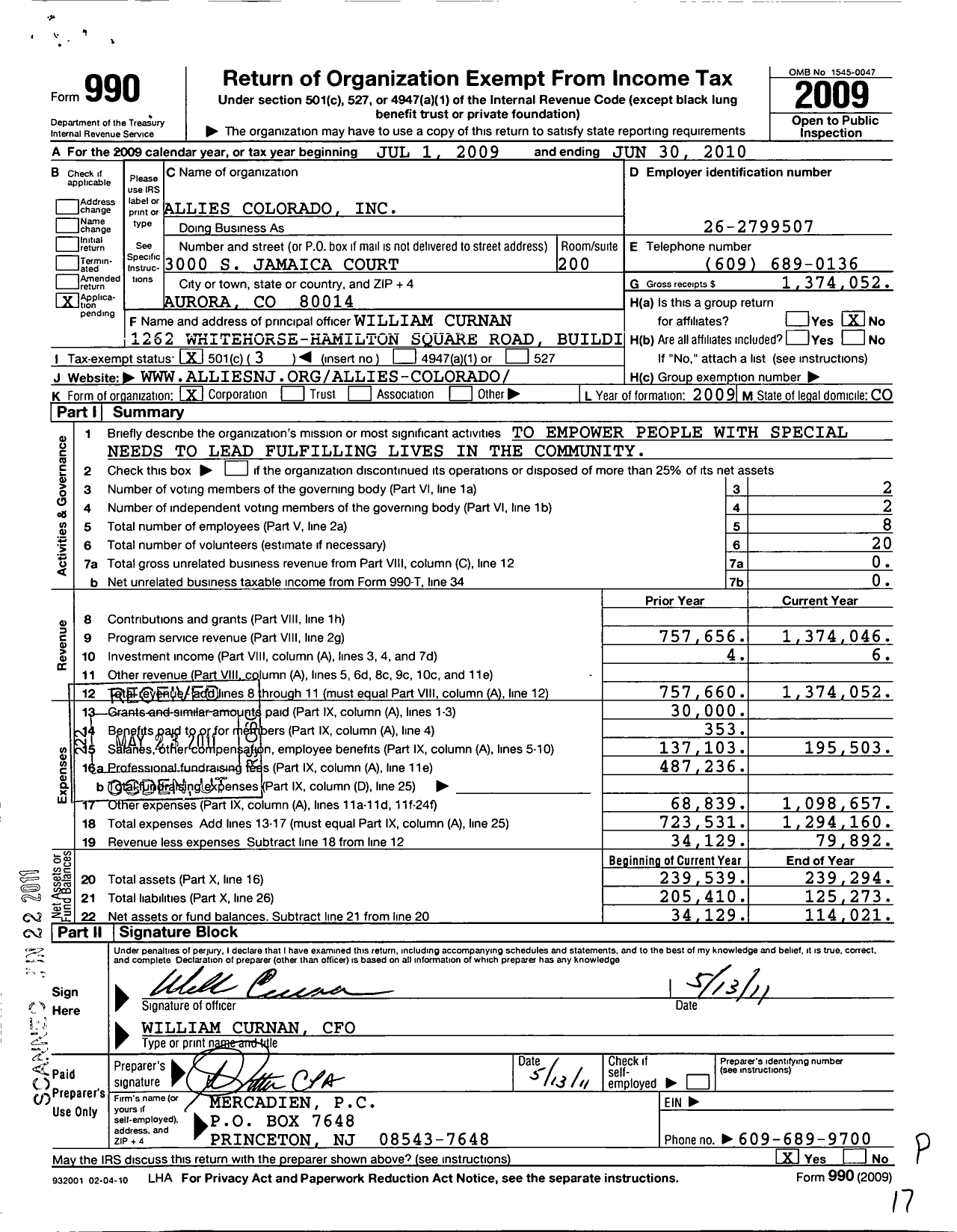 Image of first page of 2009 Form 990 for Allies Colorado