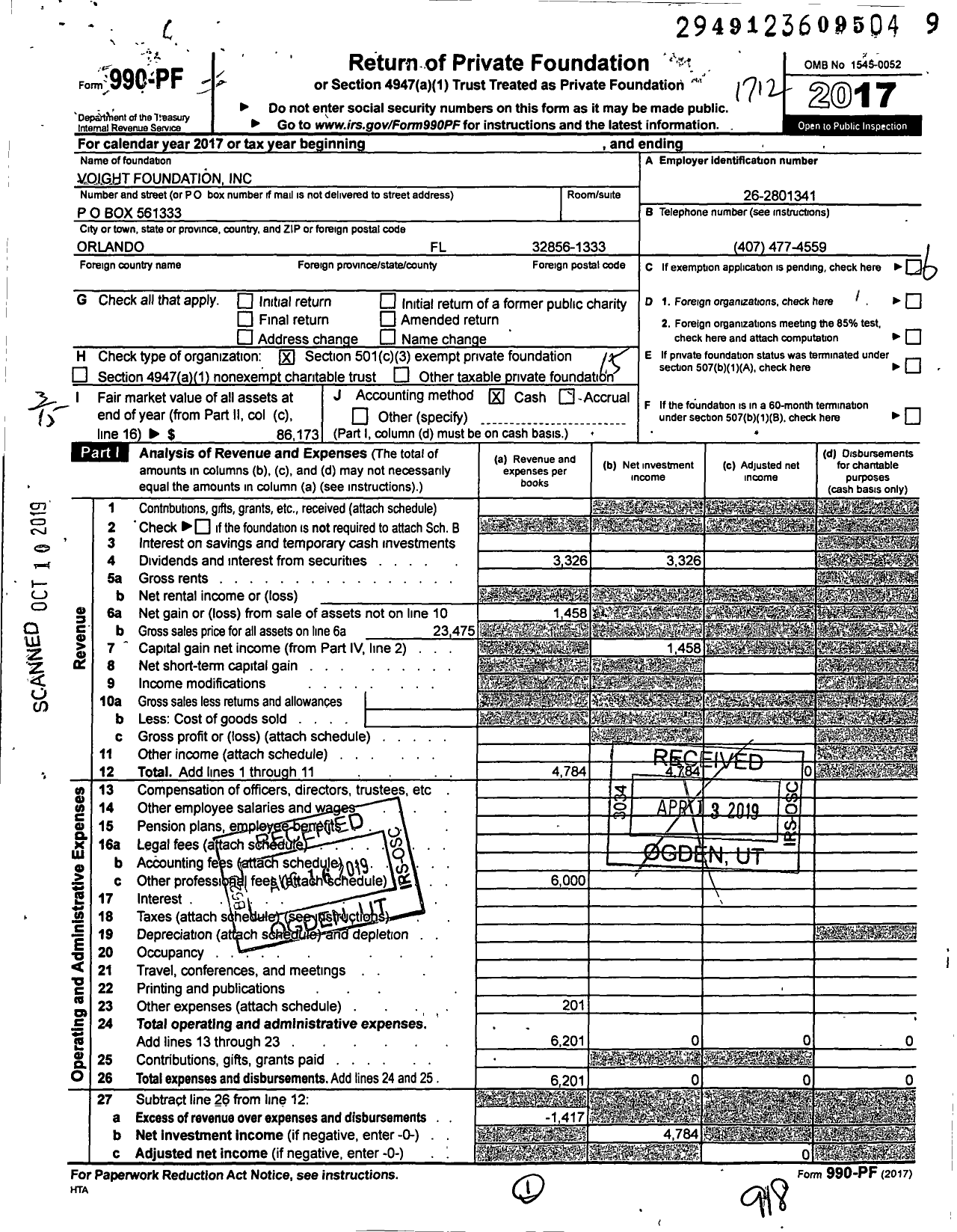 Image of first page of 2017 Form 990PF for Voight Foundation