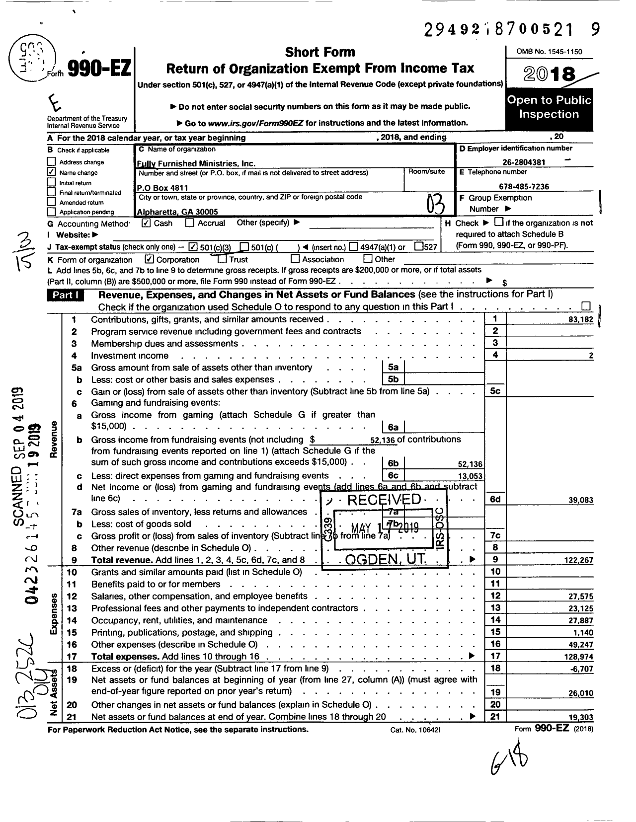 Image of first page of 2018 Form 990EZ for Fully Furnished Ministries