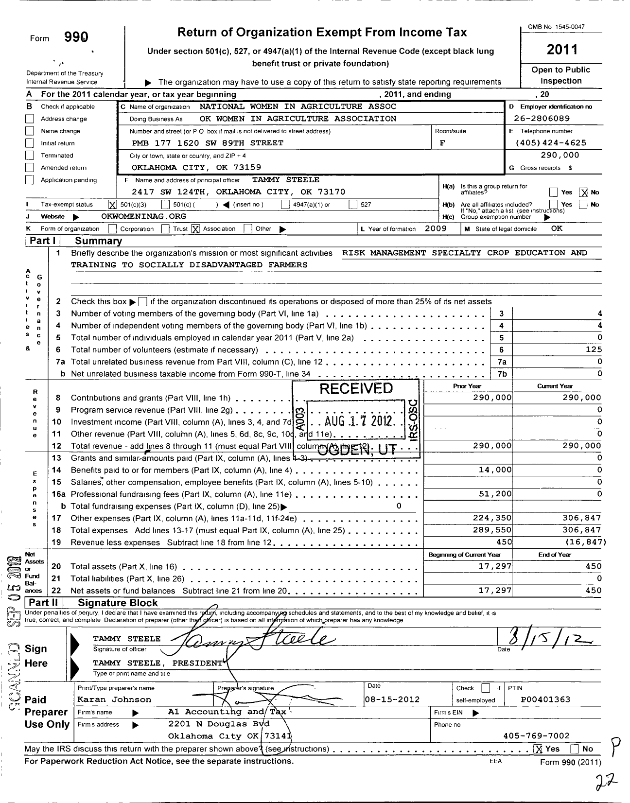 Image of first page of 2011 Form 990 for Oklahoma Women in Agriculture Association