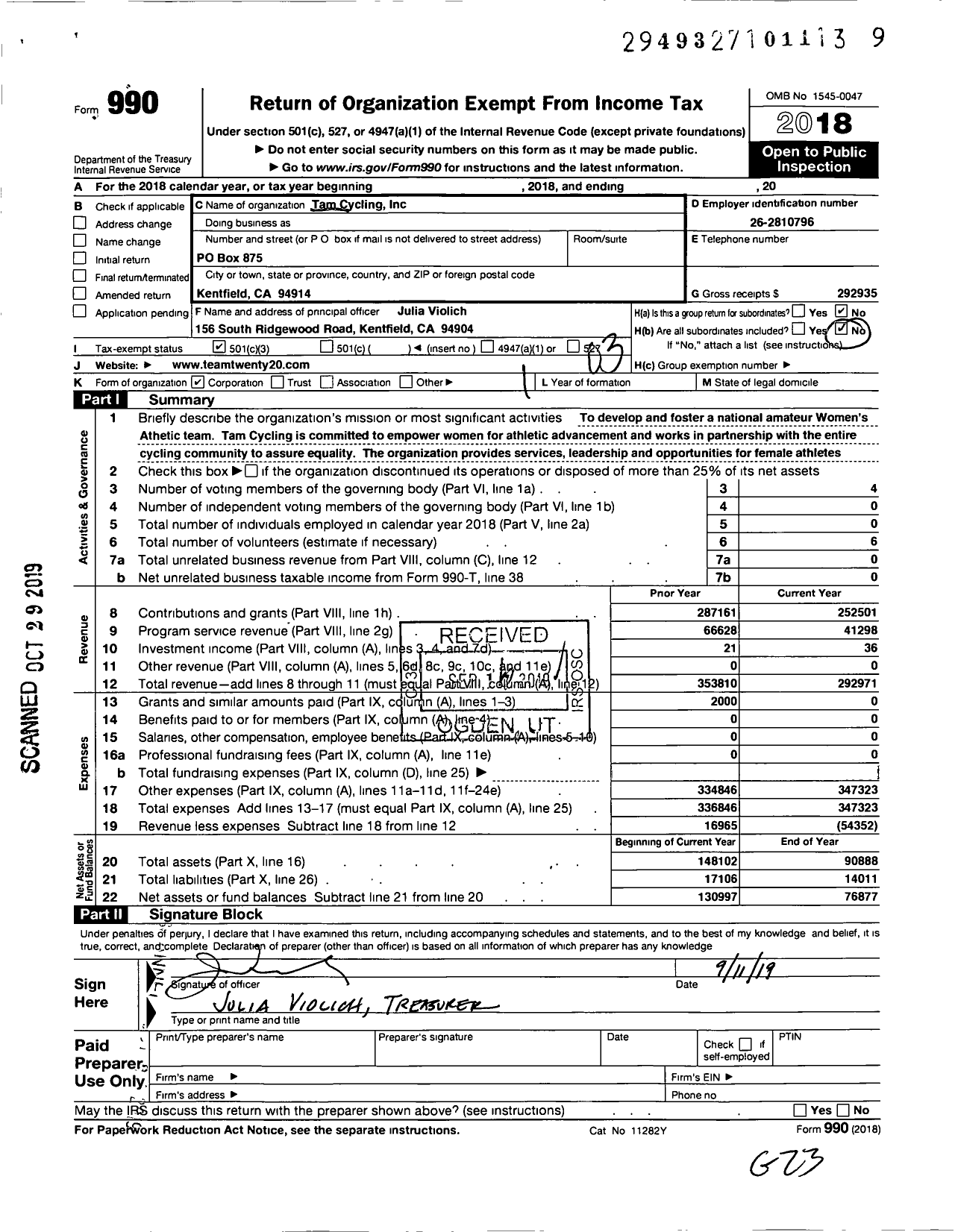 Image of first page of 2018 Form 990 for Tam Cycling