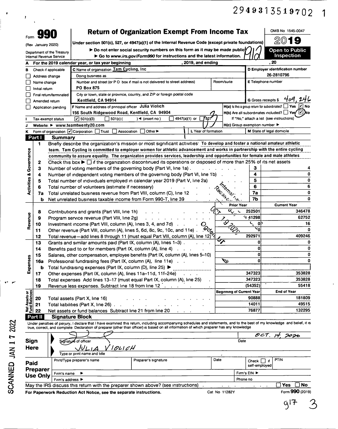 Image of first page of 2019 Form 990 for Tam Cycling