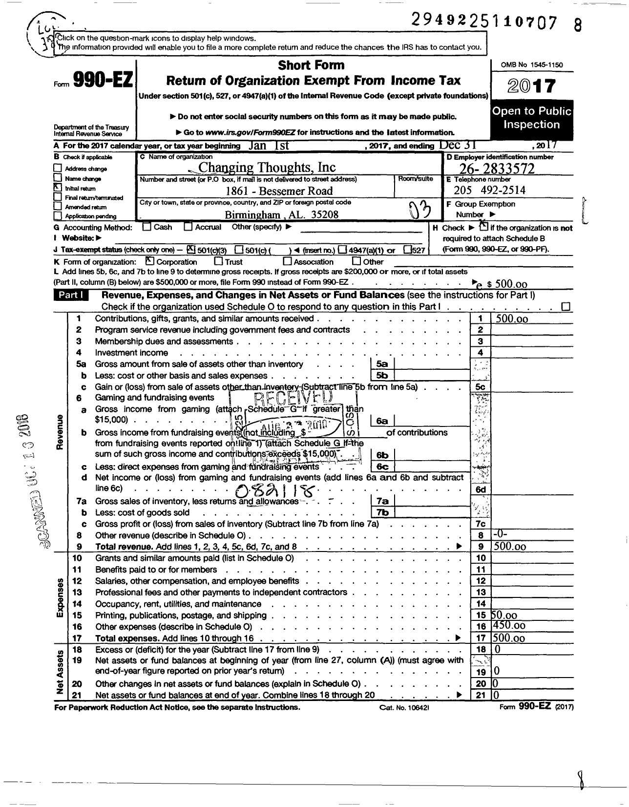 Image of first page of 2017 Form 990EZ for WYNGZ of Tranzformation