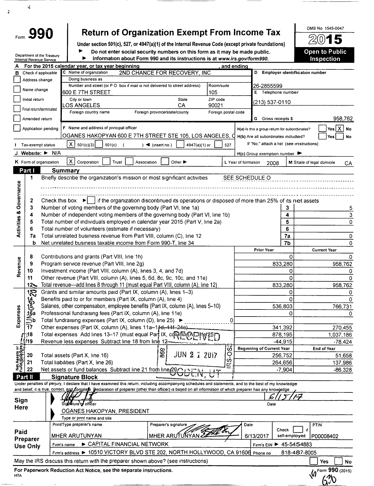 Image of first page of 2015 Form 990 for 2nd Chance for Recovery