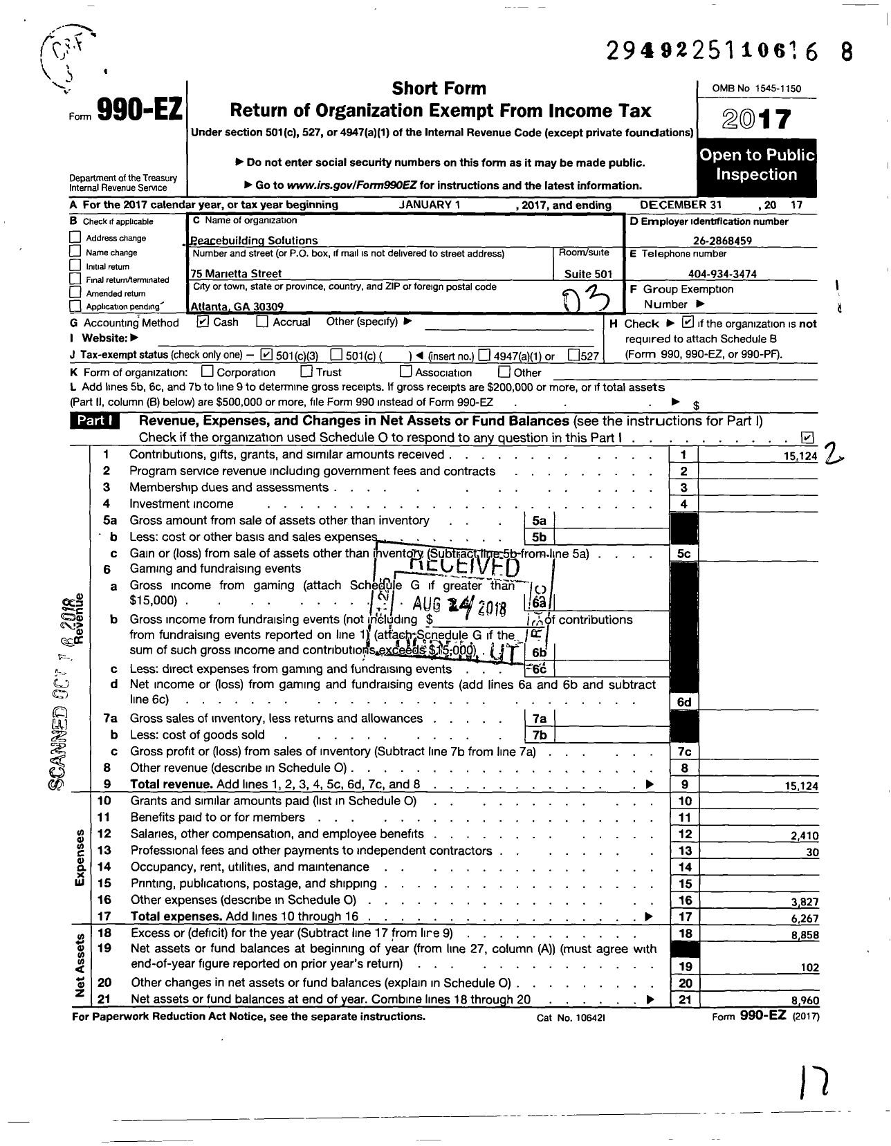 Image of first page of 2017 Form 990EZ for Peacebuilding Solutions