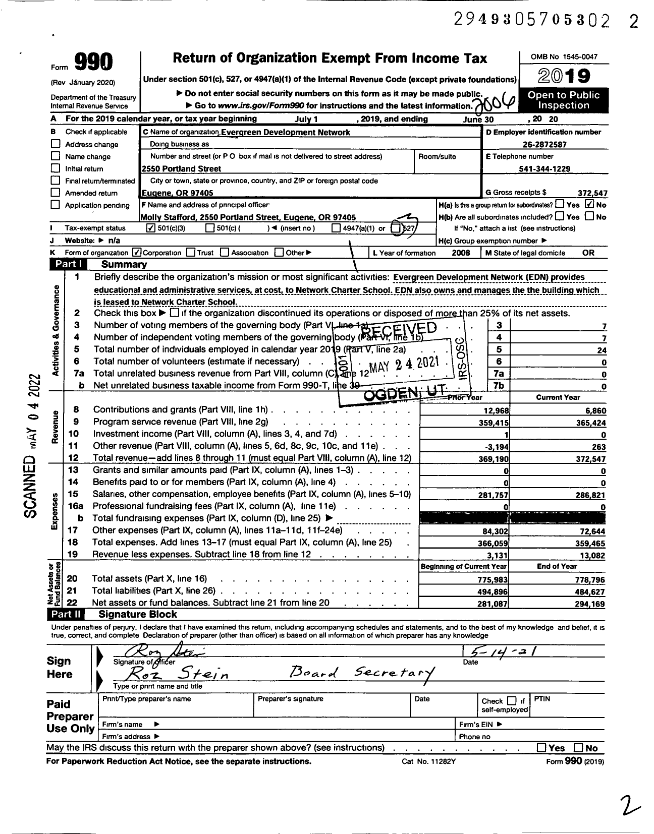 Image of first page of 2019 Form 990 for Evergreen Development Network