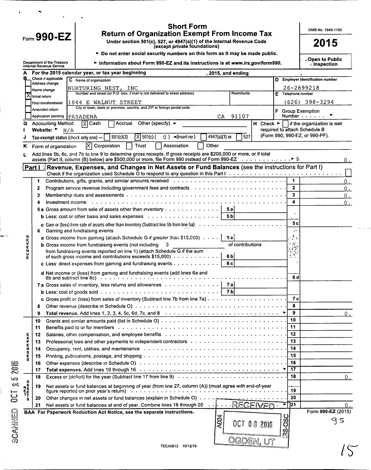 Image of first page of 2015 Form 990EO for N and N Alco Drug Counseling