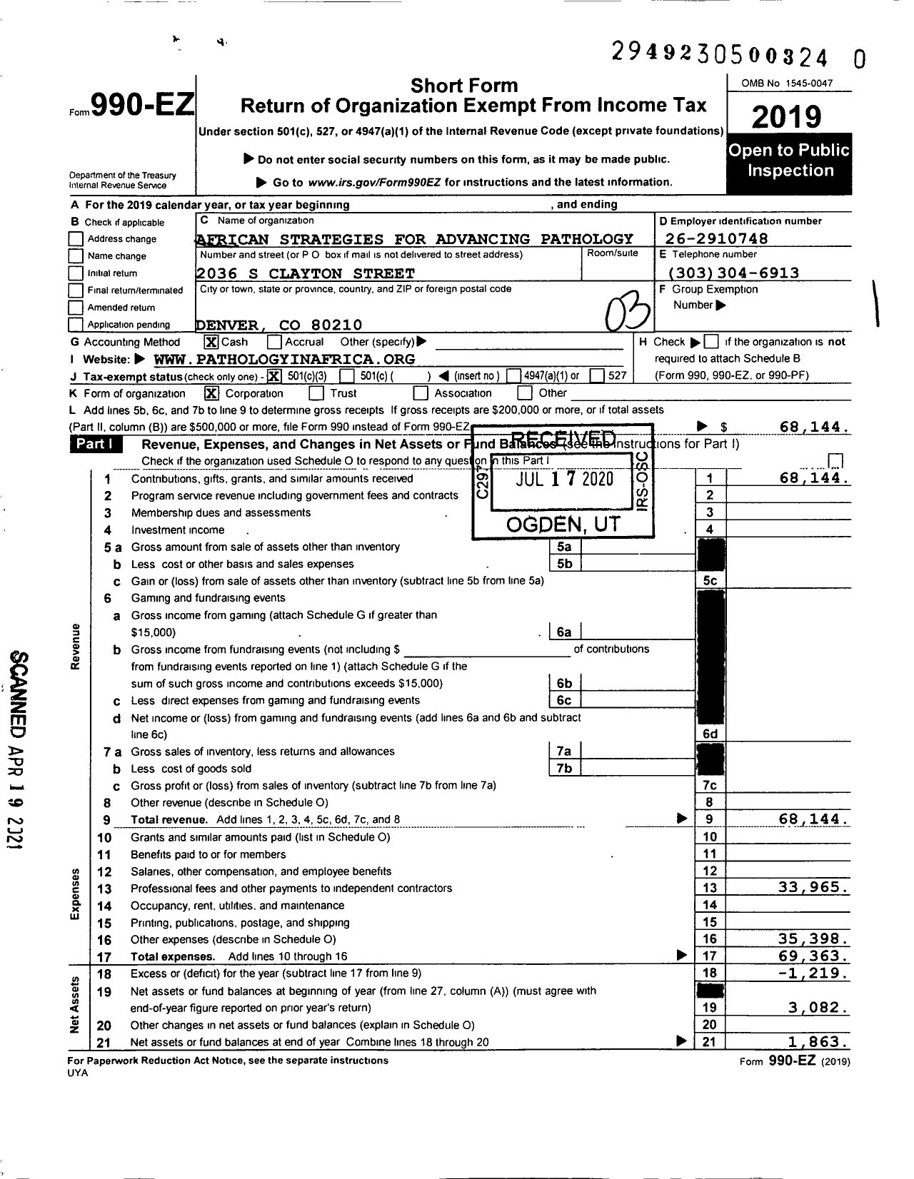 Image of first page of 2019 Form 990EZ for African Strategies for Advancing Pathology-Asap