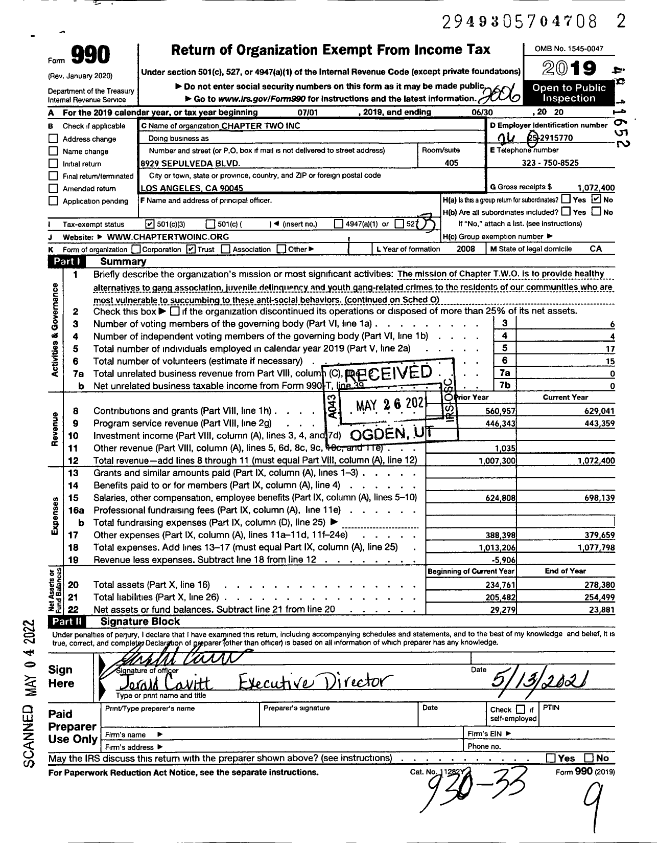 Image of first page of 2019 Form 990 for Chapter Two