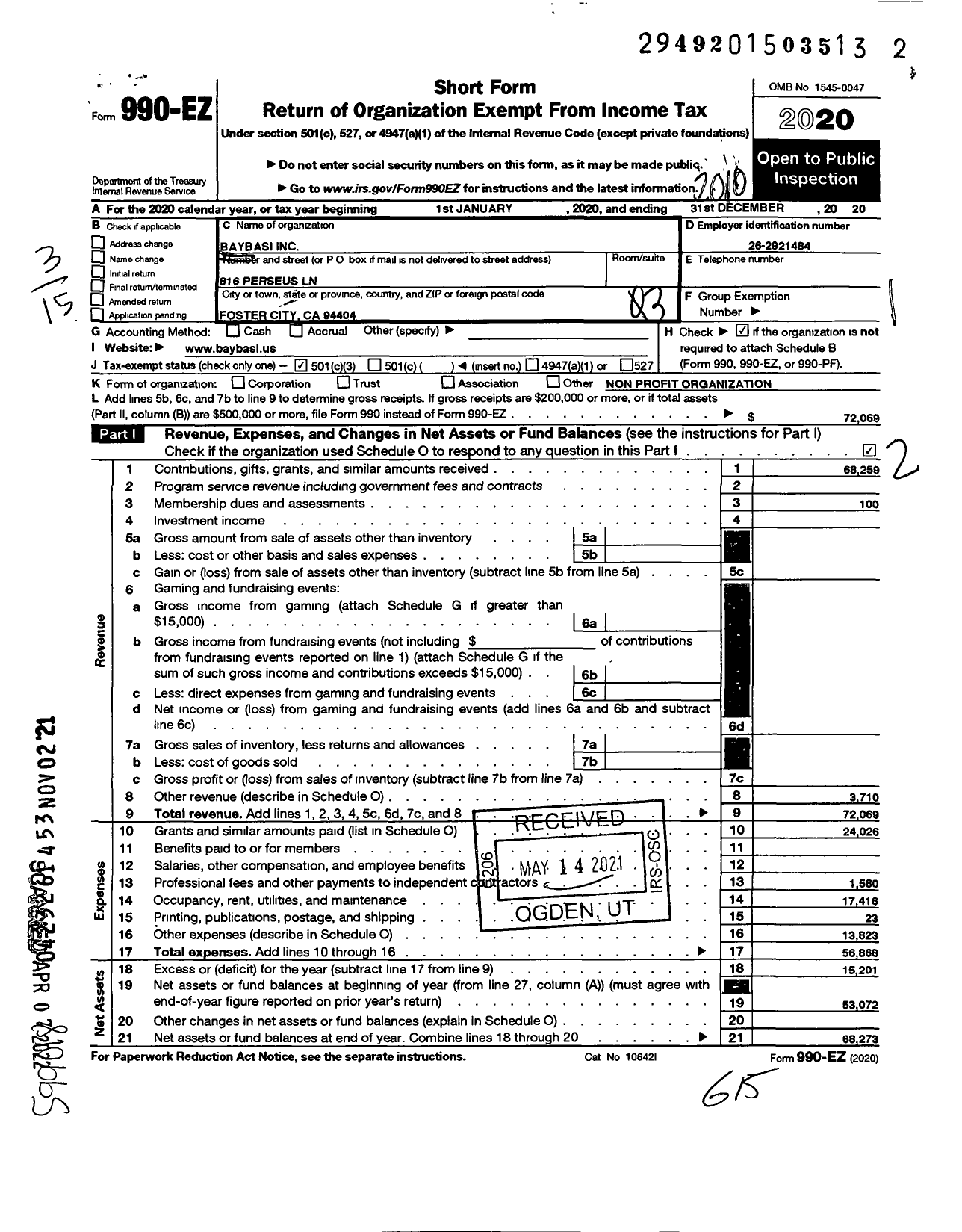 Image of first page of 2019 Form 990EZ for Baybasi